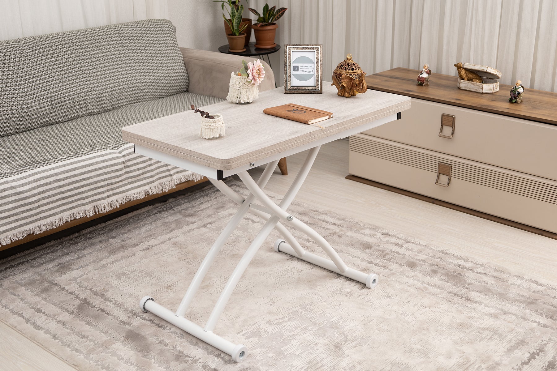 Mini Juppo Series - Smart Table, Oval Corner MDF Top, White Outward Curved Base