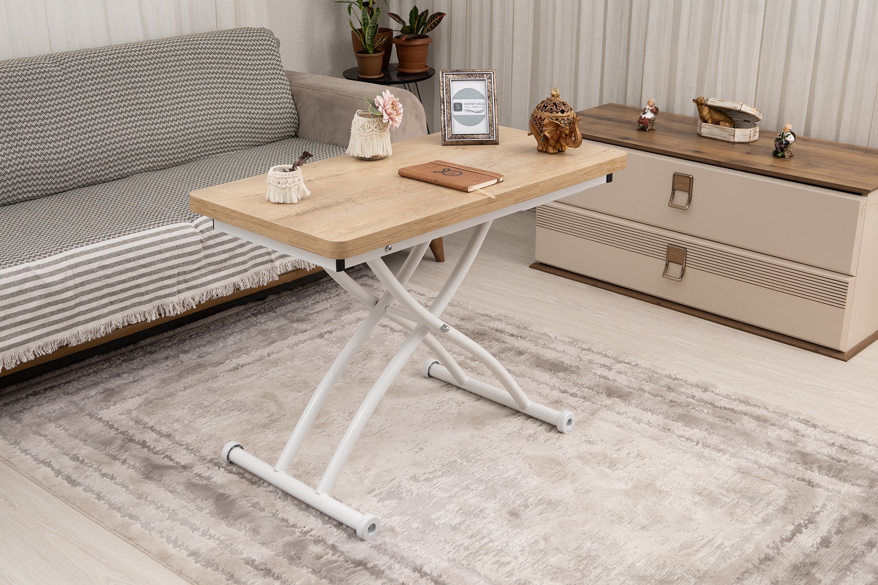 Mini Juppo Series - Smart Table, Oval Corner MDF Top, White Outward Curved Base