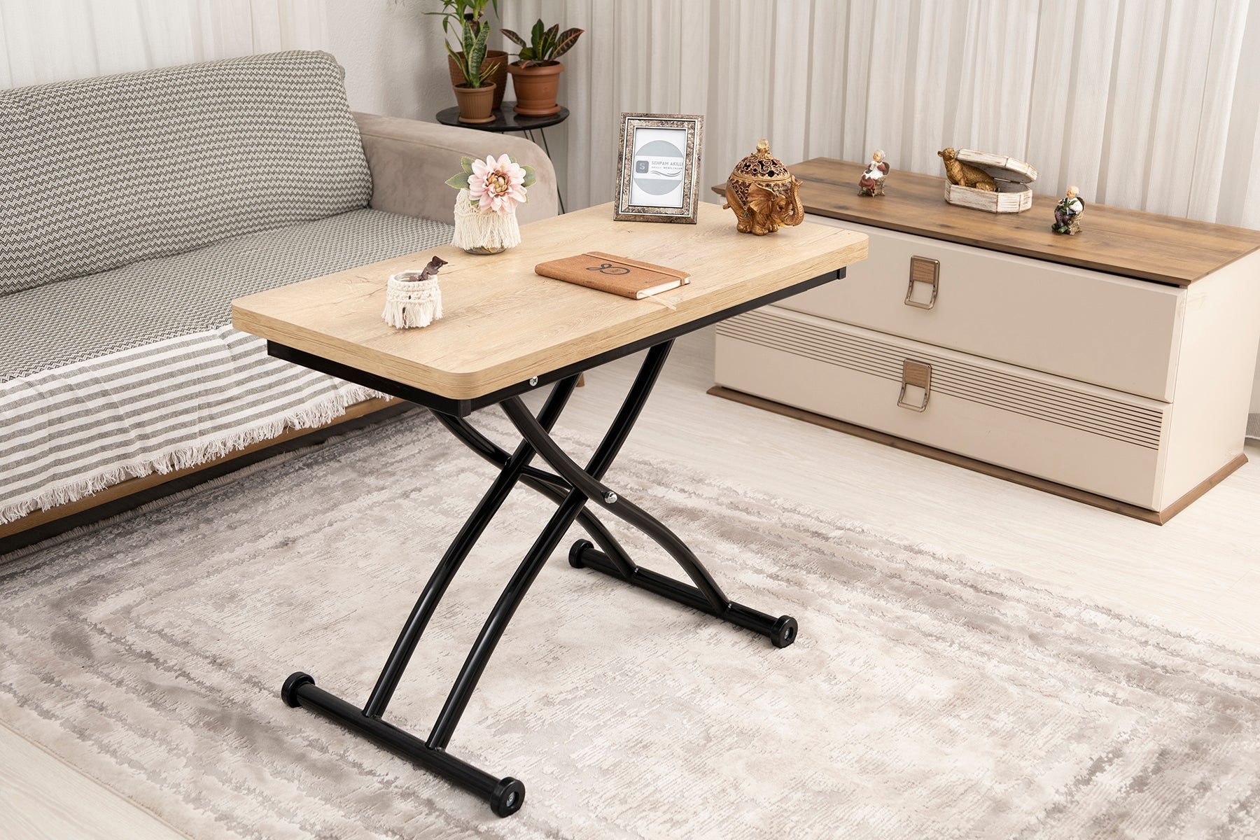 Mini Juppo Series - Smart Table, Oval Corner MDF Top, Black Outward Curved Base