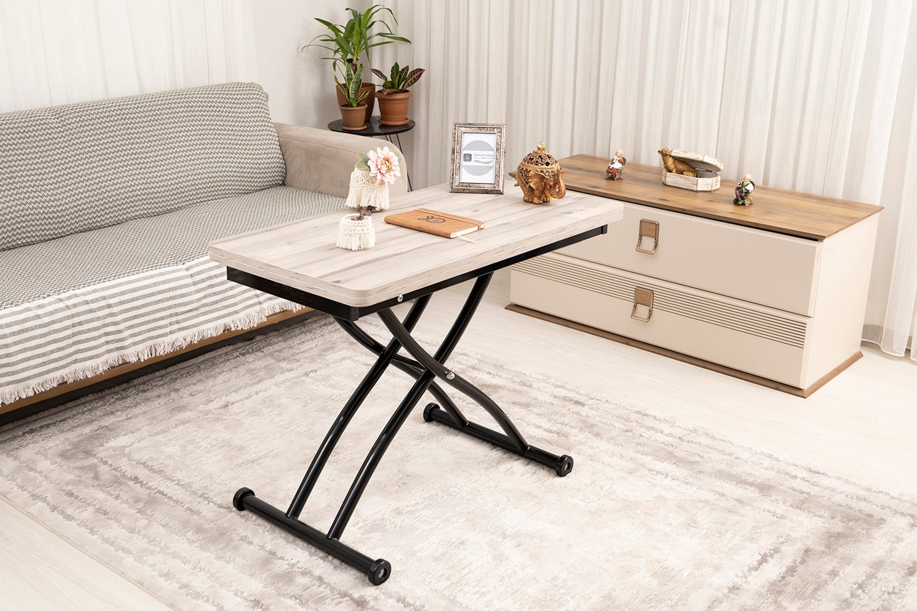 Mini Juppo Series - Smart Table, Oval Corner MDF Top, Black Outward Curved Base