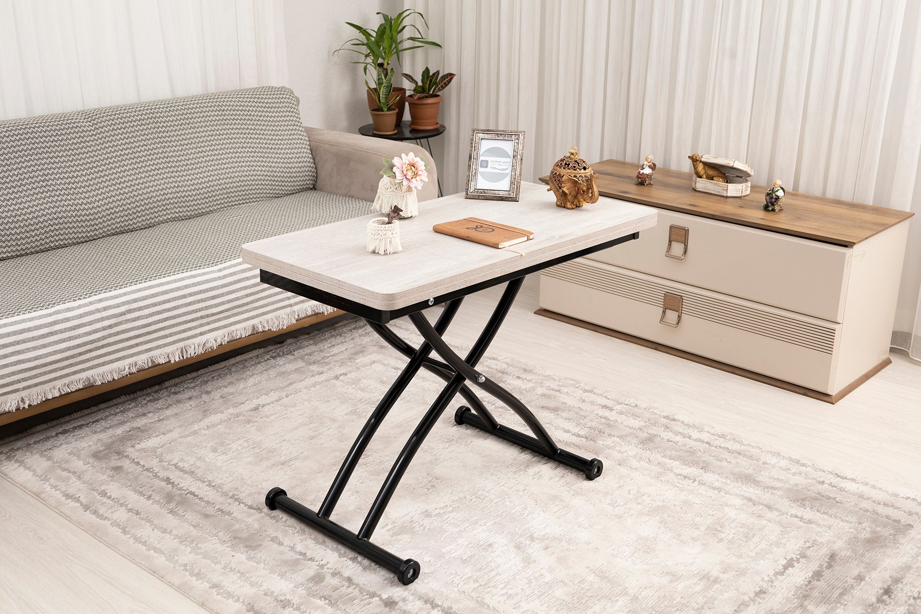 Mini Juppo Series - Smart Table, Oval Corner MDF Top, Black Outward Curved Base