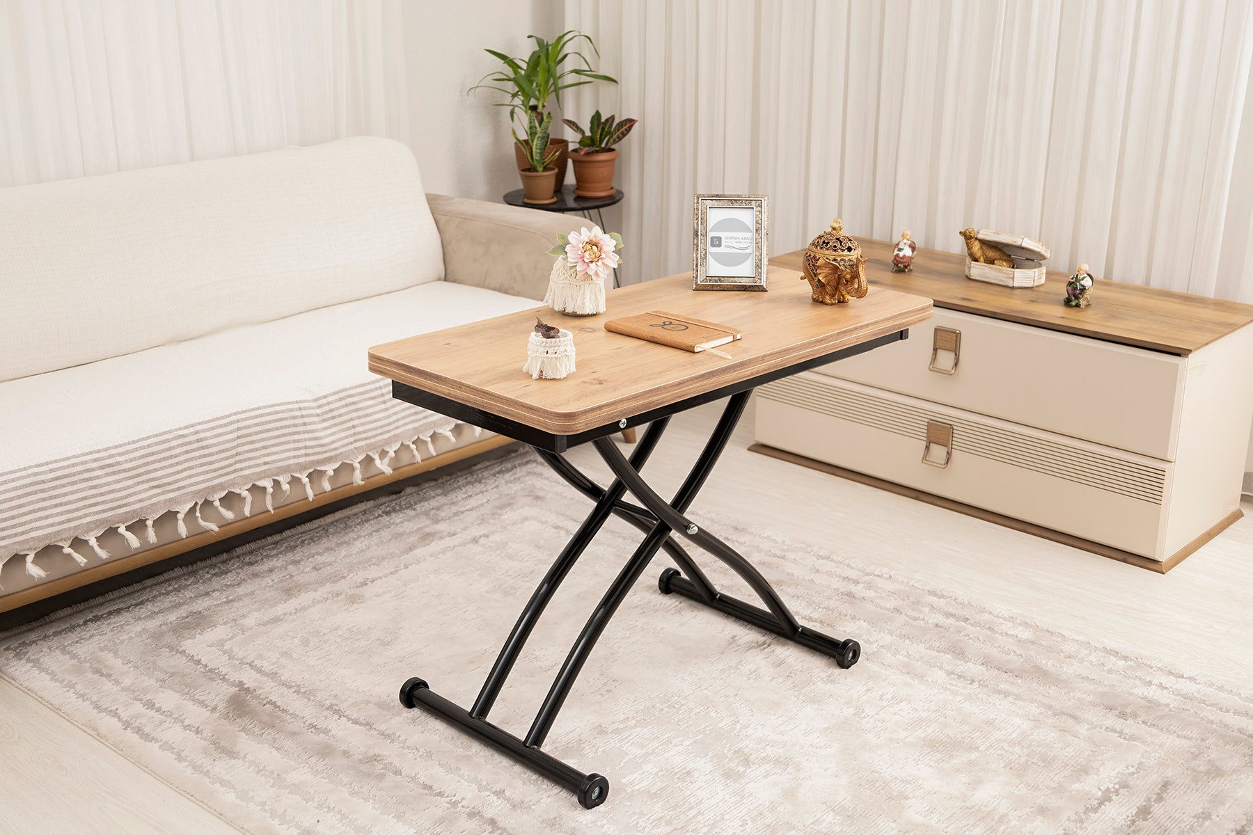 Mini Juppo Series - Smart Table, Oval Corner MDF Top, Black Outward Curved Base