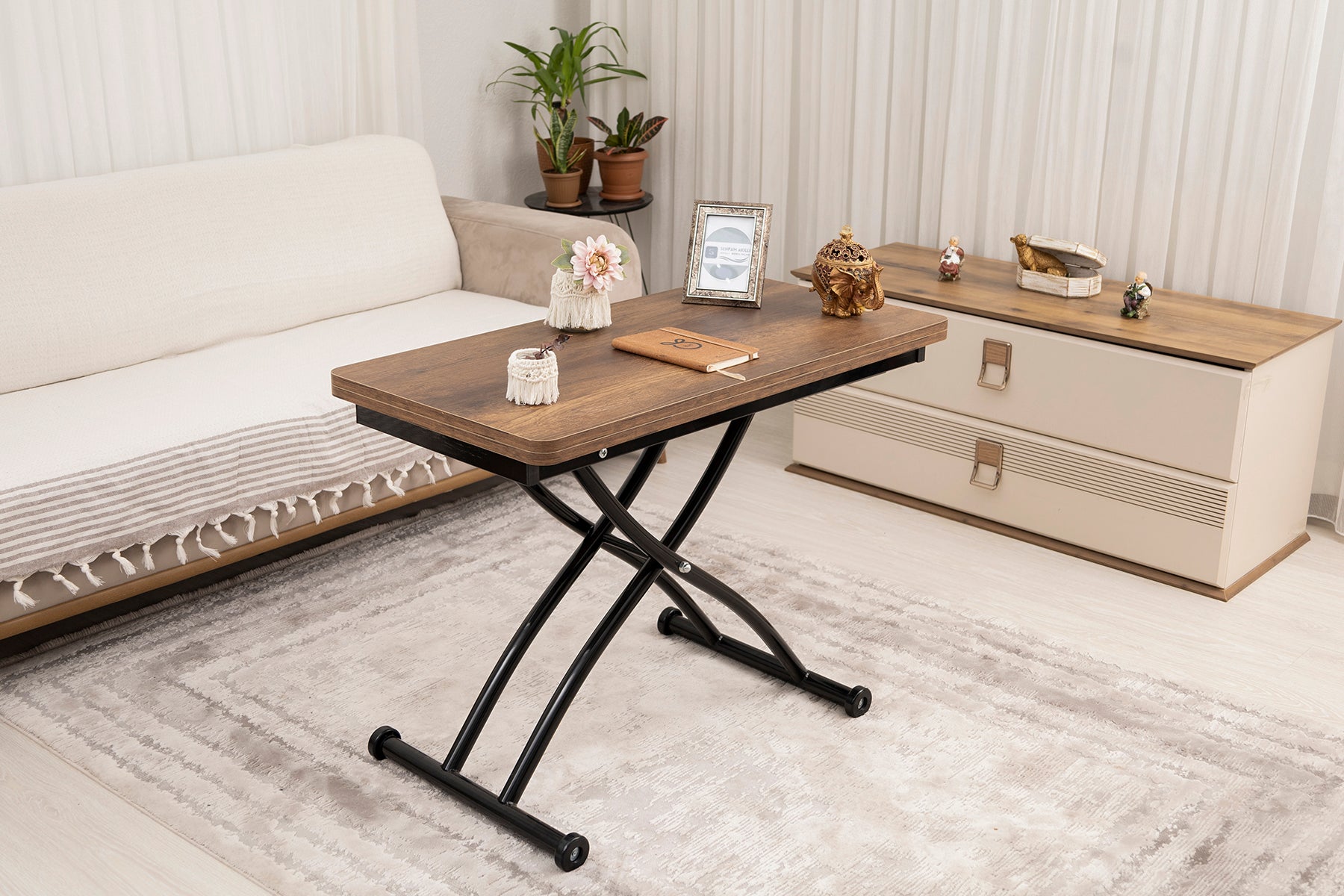 Mini Juppo Series - Smart Table, Oval Corner MDF Top, Black Outward Curved Base