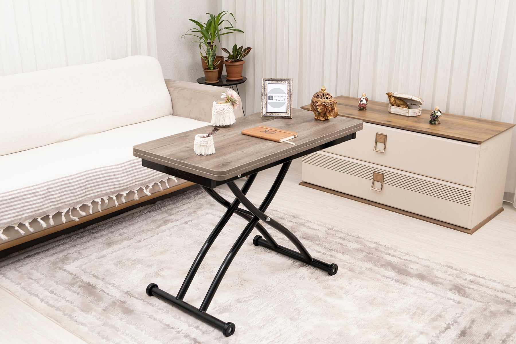 Mini Juppo Series - Smart Table, Oval Corner MDF Top, Black Outward Curved Base