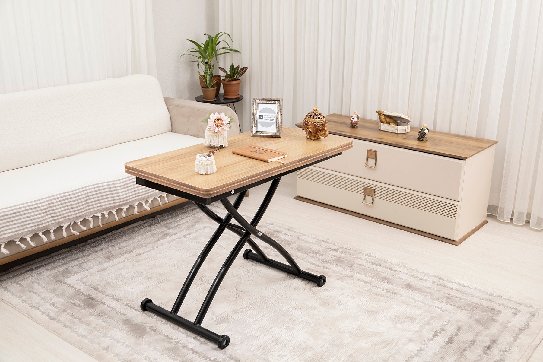 Mini Juppo Series - Smart Table, Oval Corner MDF Top, Black Outward Curved Base