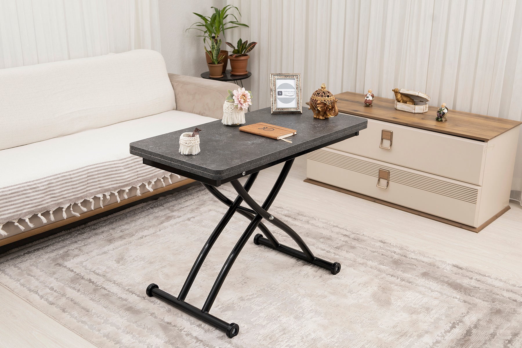 Mini Juppo Series - Smart Table, Oval Corner MDF Top, Black Outward Curved Base