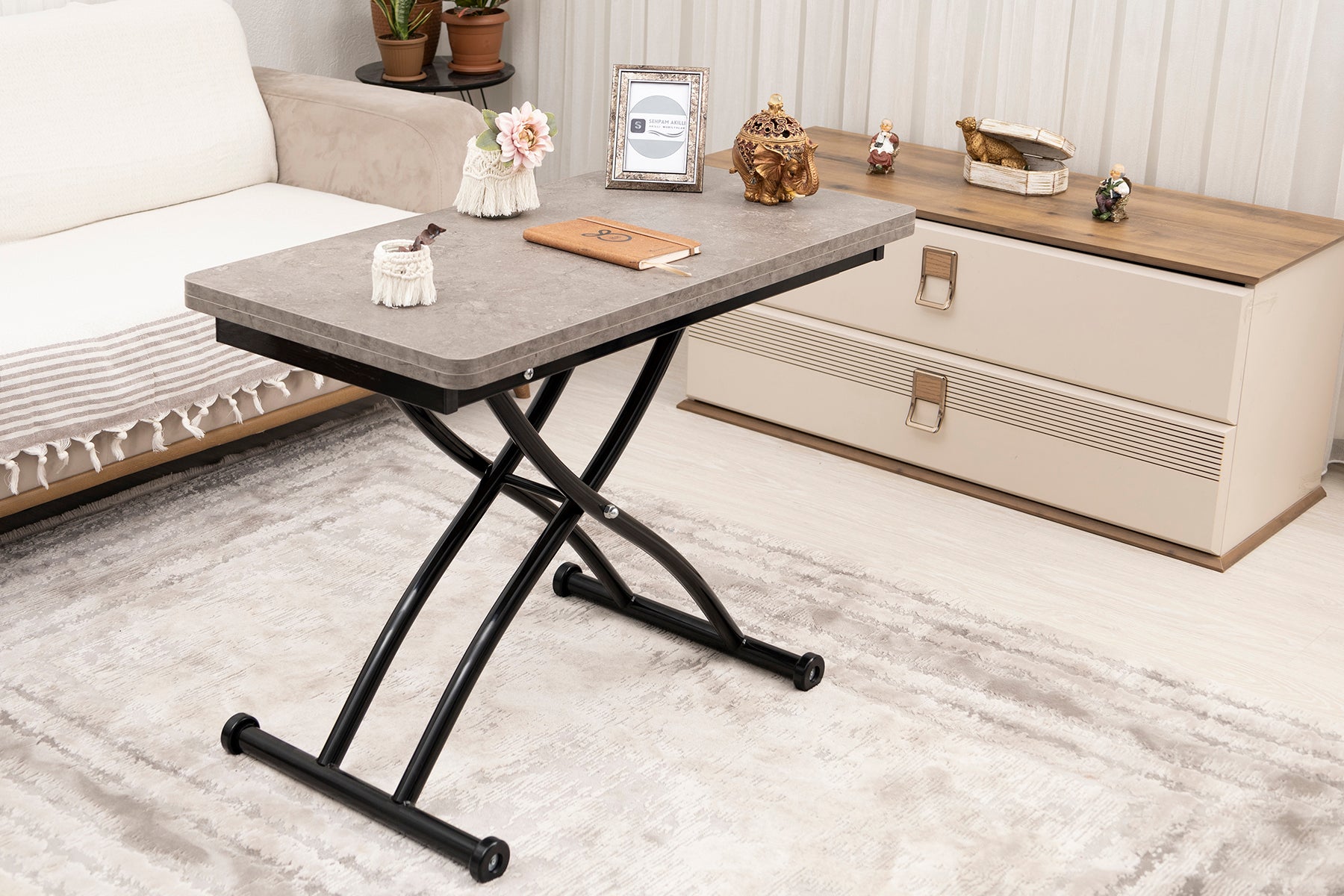 Mini Juppo Series - Smart Table, Oval Corner MDF Top, Black Outward Curved Base