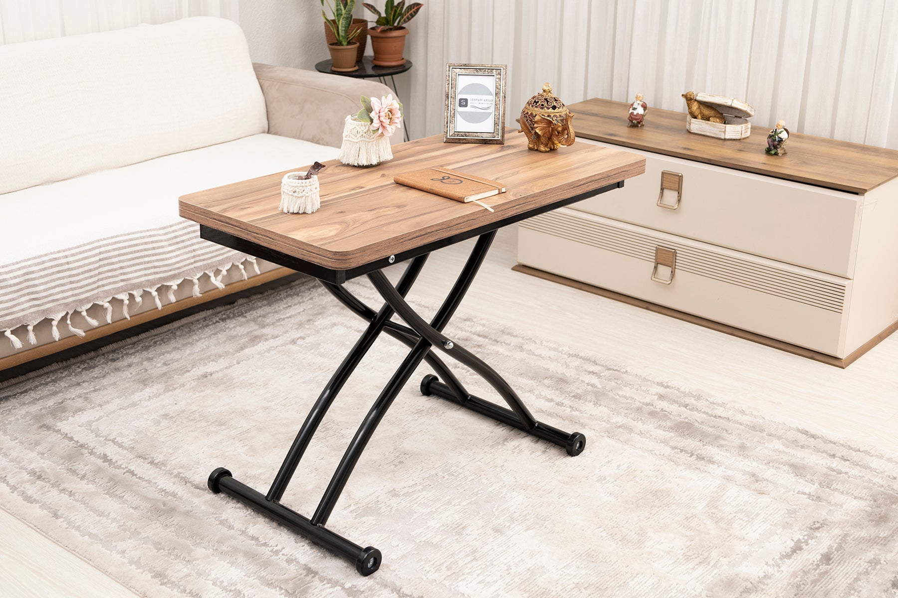 Mini Juppo Series - Smart Table, Oval Corner MDF Top, Black Outward Curved Base