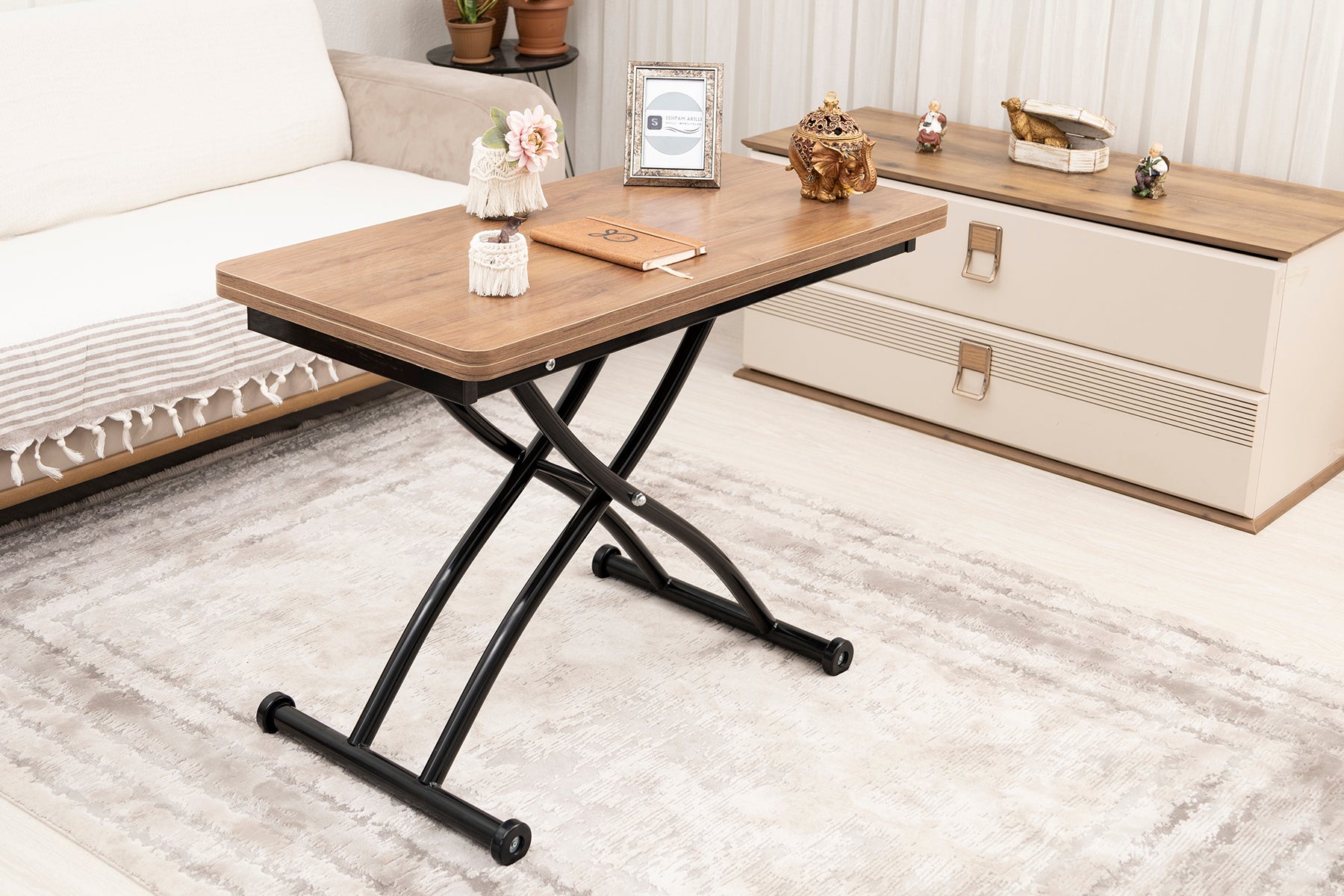 Mini Juppo Series - Smart Table, Oval Corner MDF Top, Black Outward Curved Base