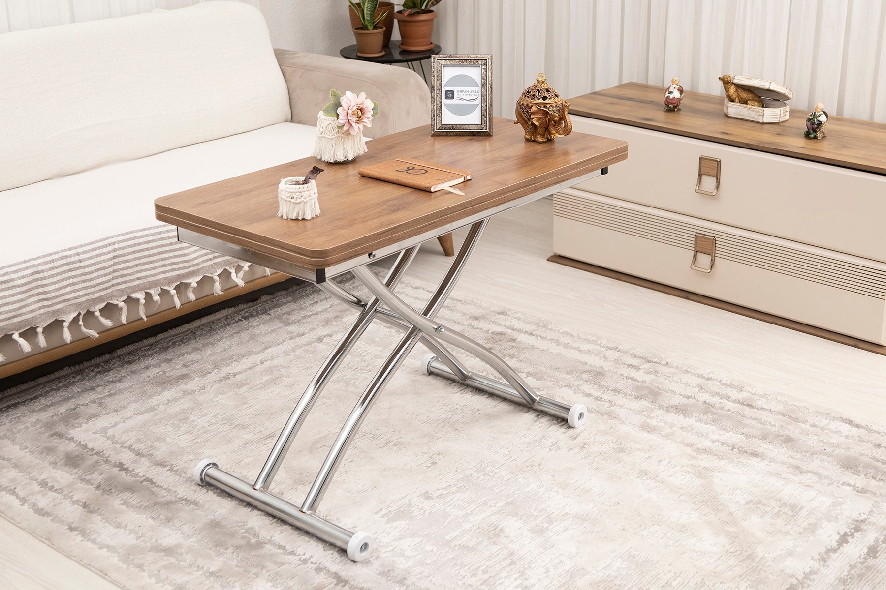Mini Juppo Series - Smart Table, Oval Corner MDF Top, Chrome Outward Curved Base