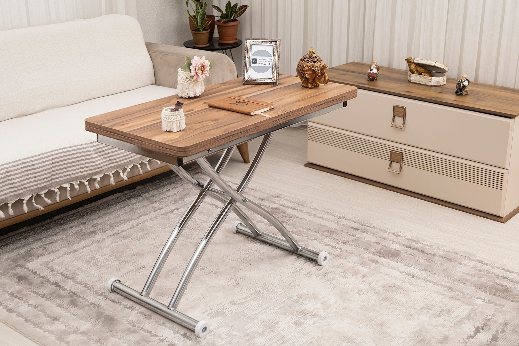 Mini Juppo Series - Smart Table, Oval Corner MDF Top, Chrome Outward Curved Base