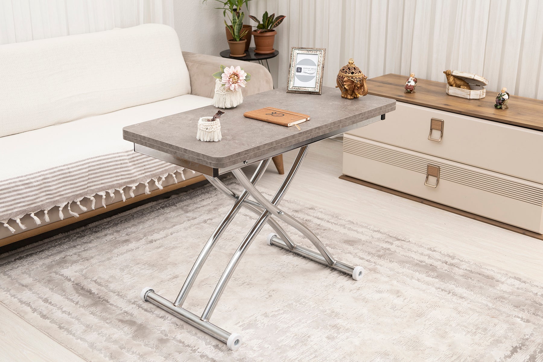 Mini Juppo Series - Smart Table, Oval Corner MDF Top, Chrome Outward Curved Base