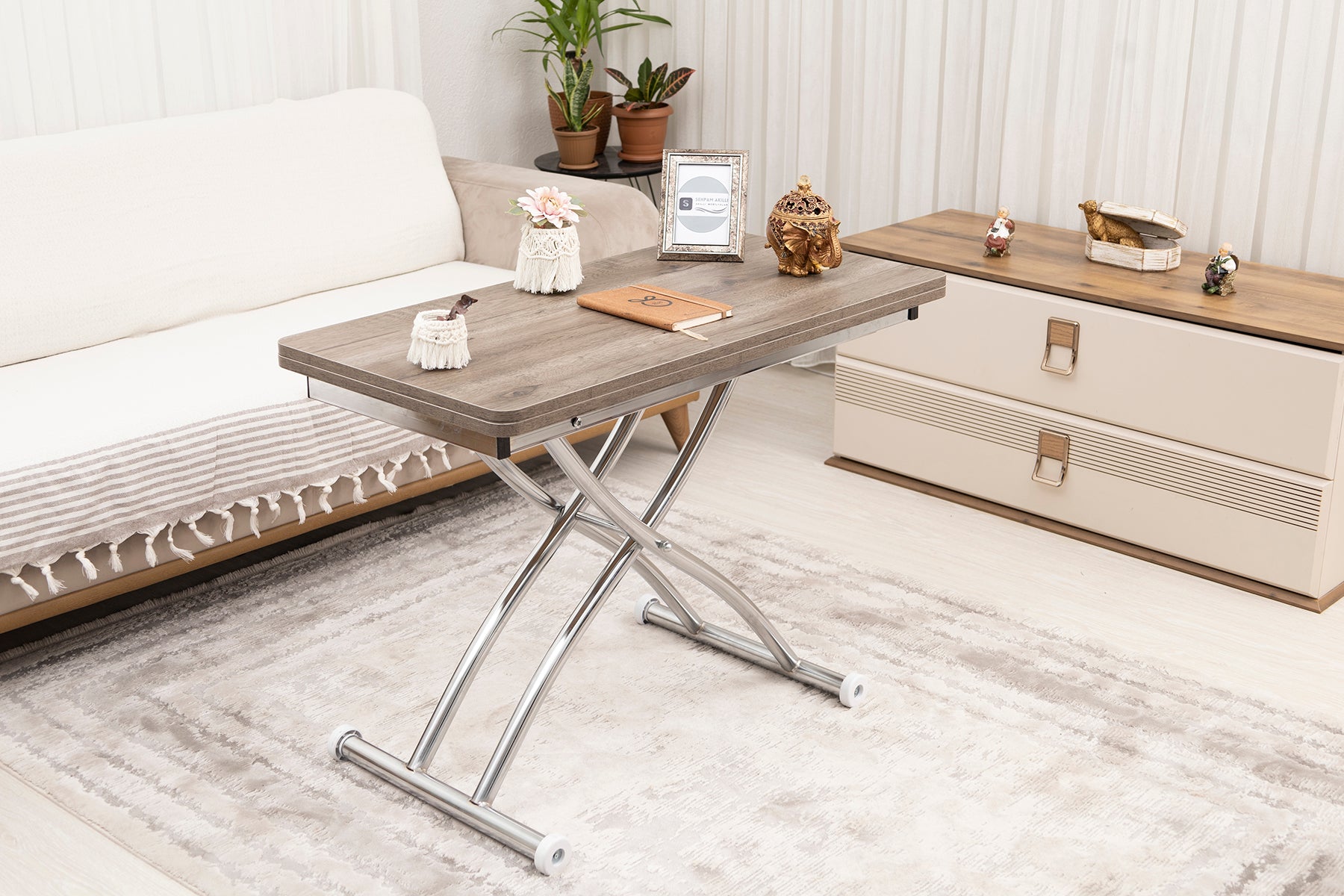 Mini Juppo Series - Smart Table, Oval Corner MDF Top, Chrome Outward Curved Base