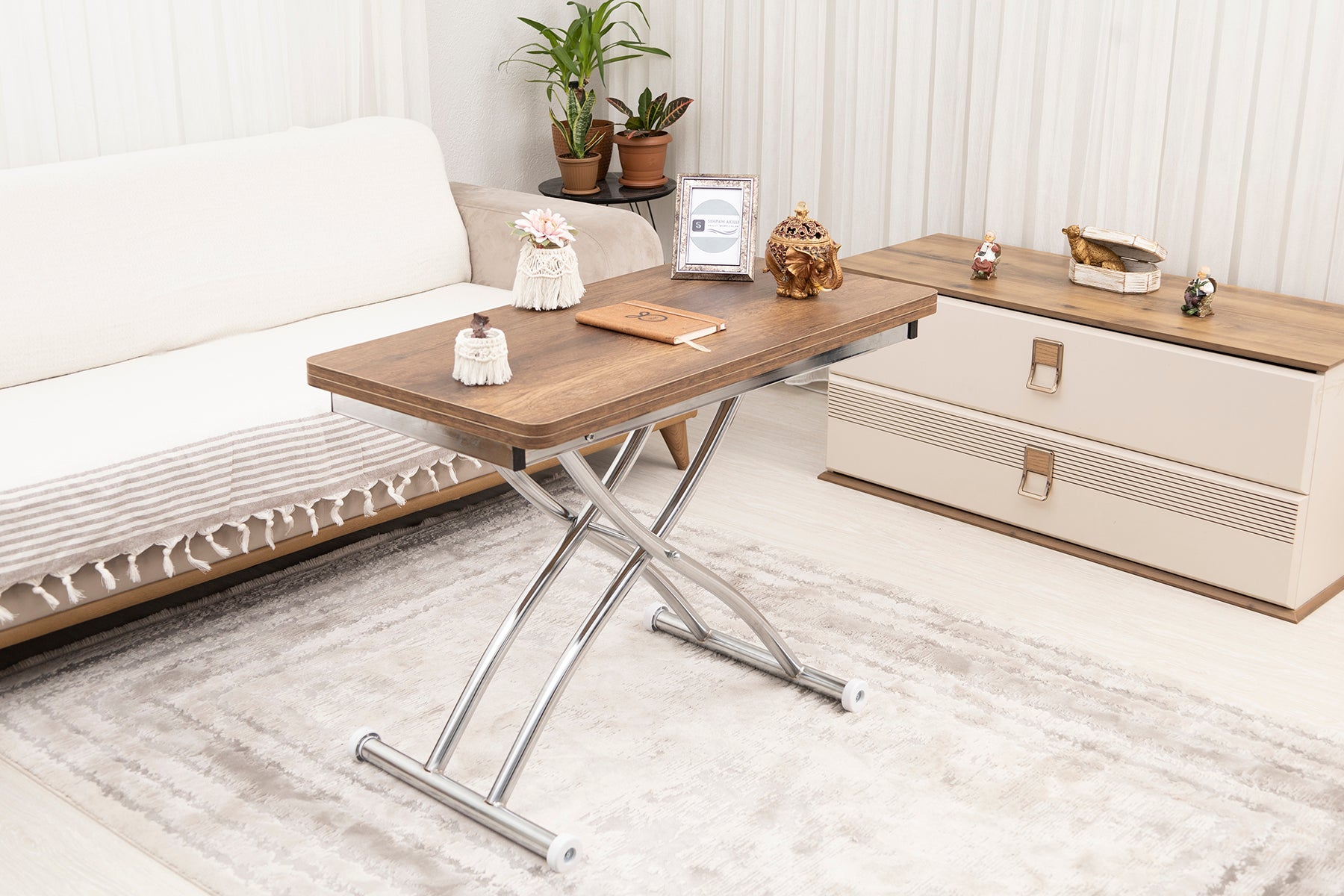 Mini Juppo Series - Smart Table, Oval Corner MDF Top, Chrome Outward Curved Base