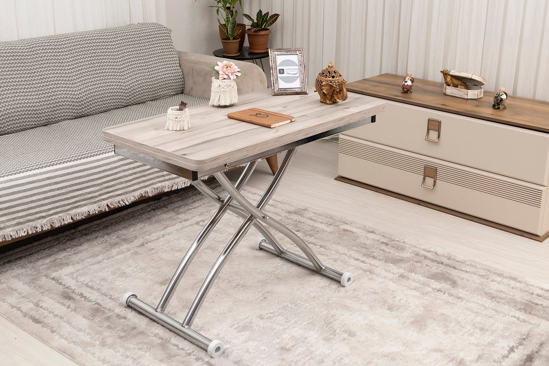 Mini Juppo Series - Smart Table, Oval Corner MDF Top, Chrome Outward Curved Base