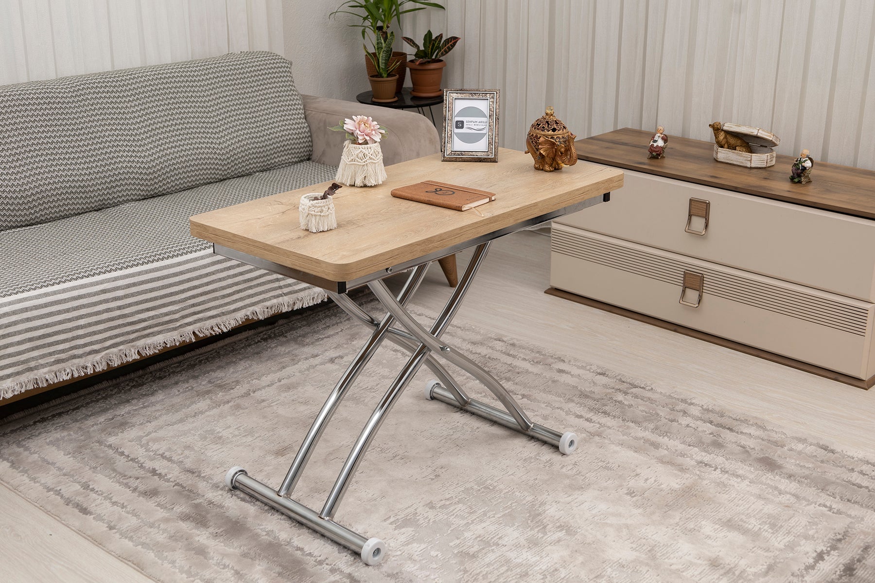 Mini Juppo Series - Smart Table, Oval Corner MDF Top, Chrome Outward Curved Base