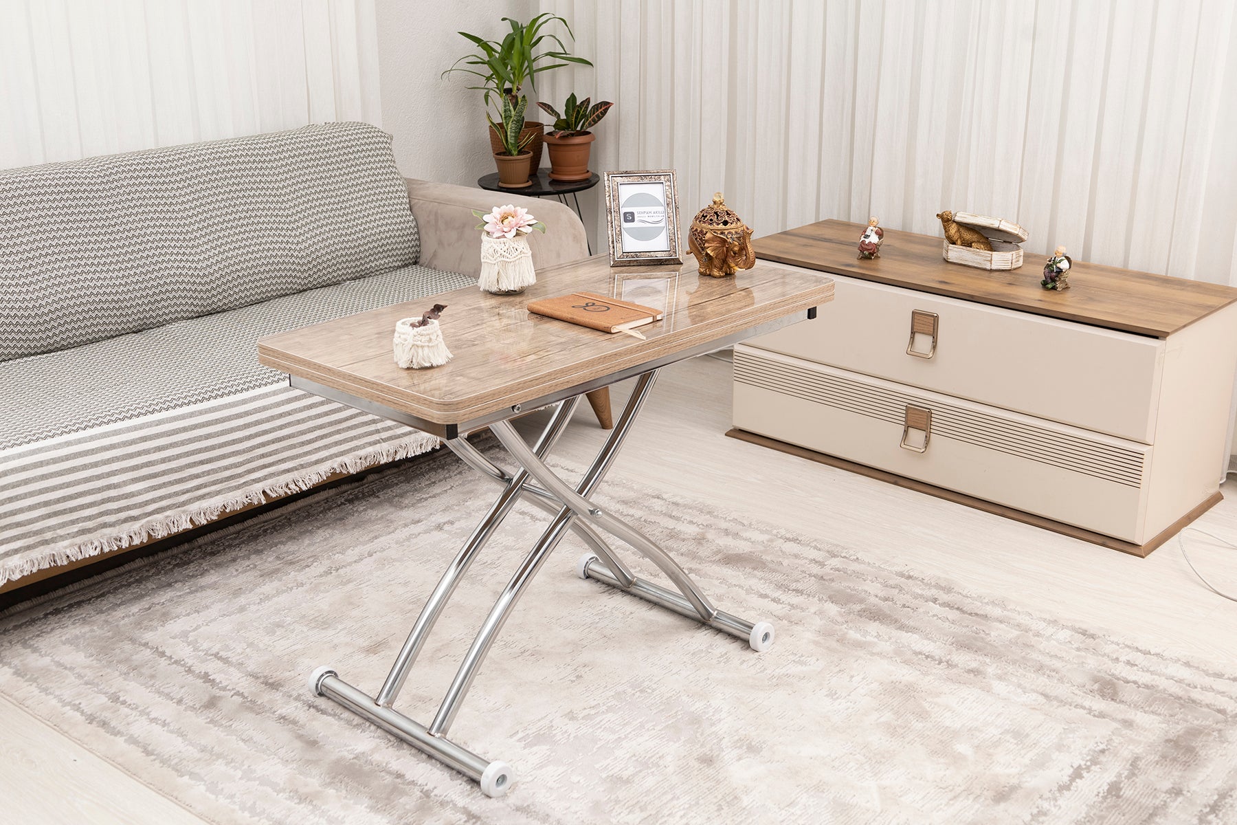 Mini Juppo Series - Smart Table, Oval Corner MDF Top, Chrome Outward Curved Base