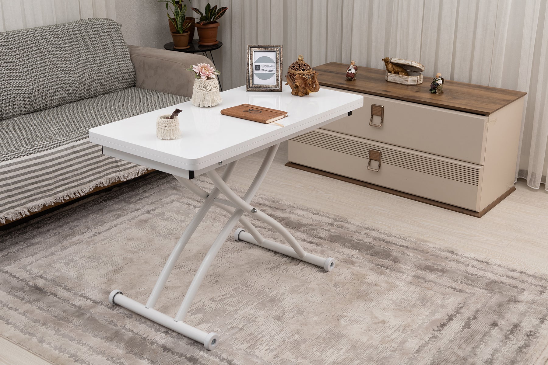 Mini Juppo Series - Smart Table, Oval Corner MDF Top, White Outward Curved Base