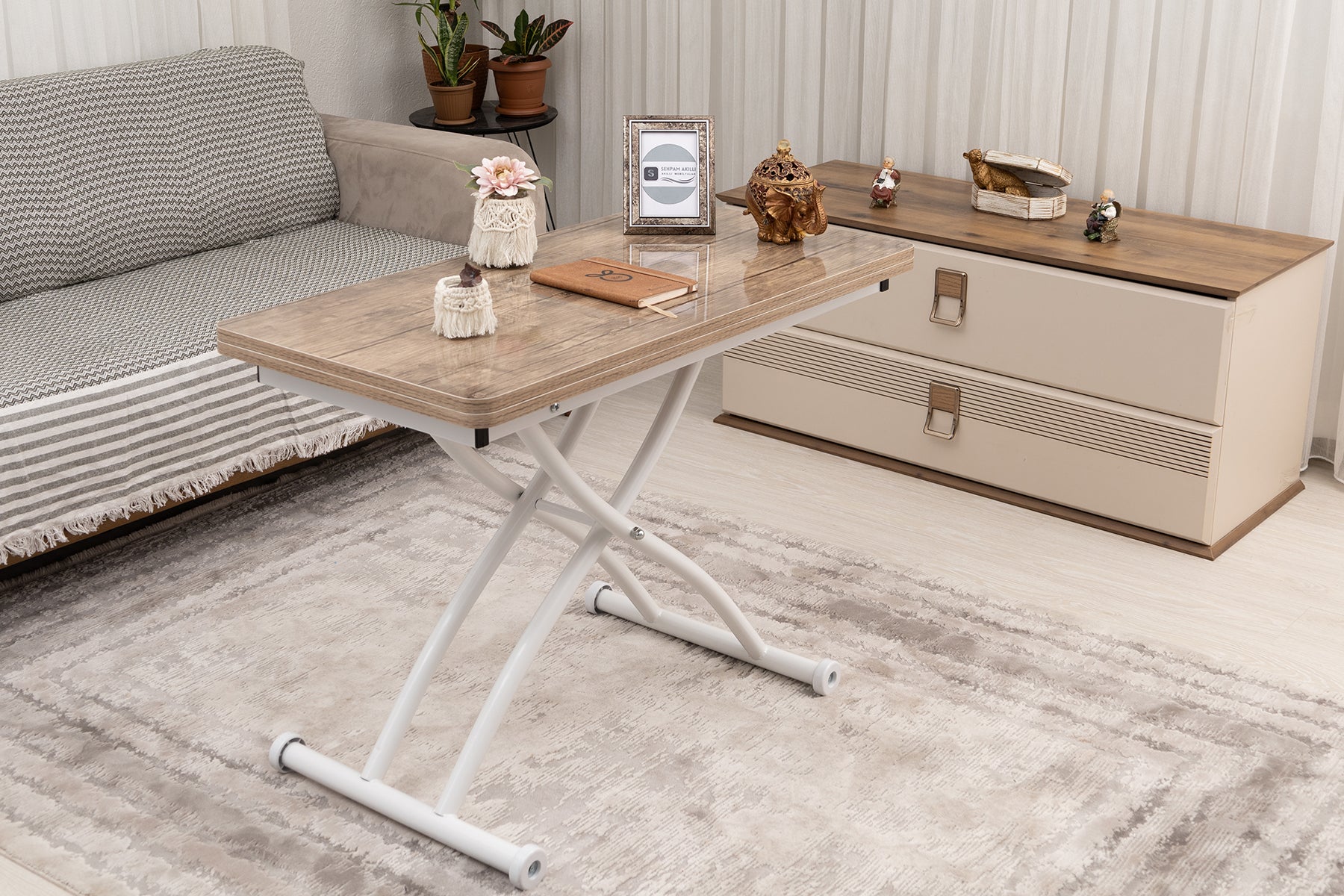 Mini Juppo Series - Smart Table, Oval Corner MDF Top, White Outward Curved Base