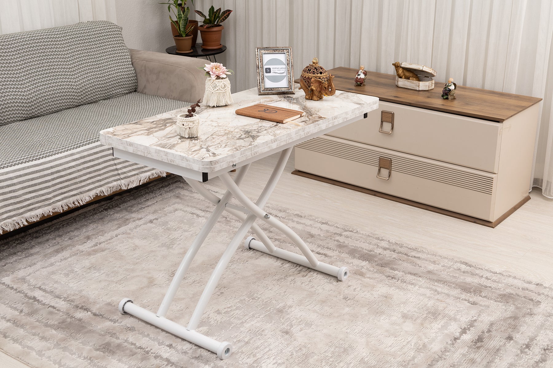 Mini Juppo Series - Smart Table, Oval Corner MDF Top, White Outward Curved Base