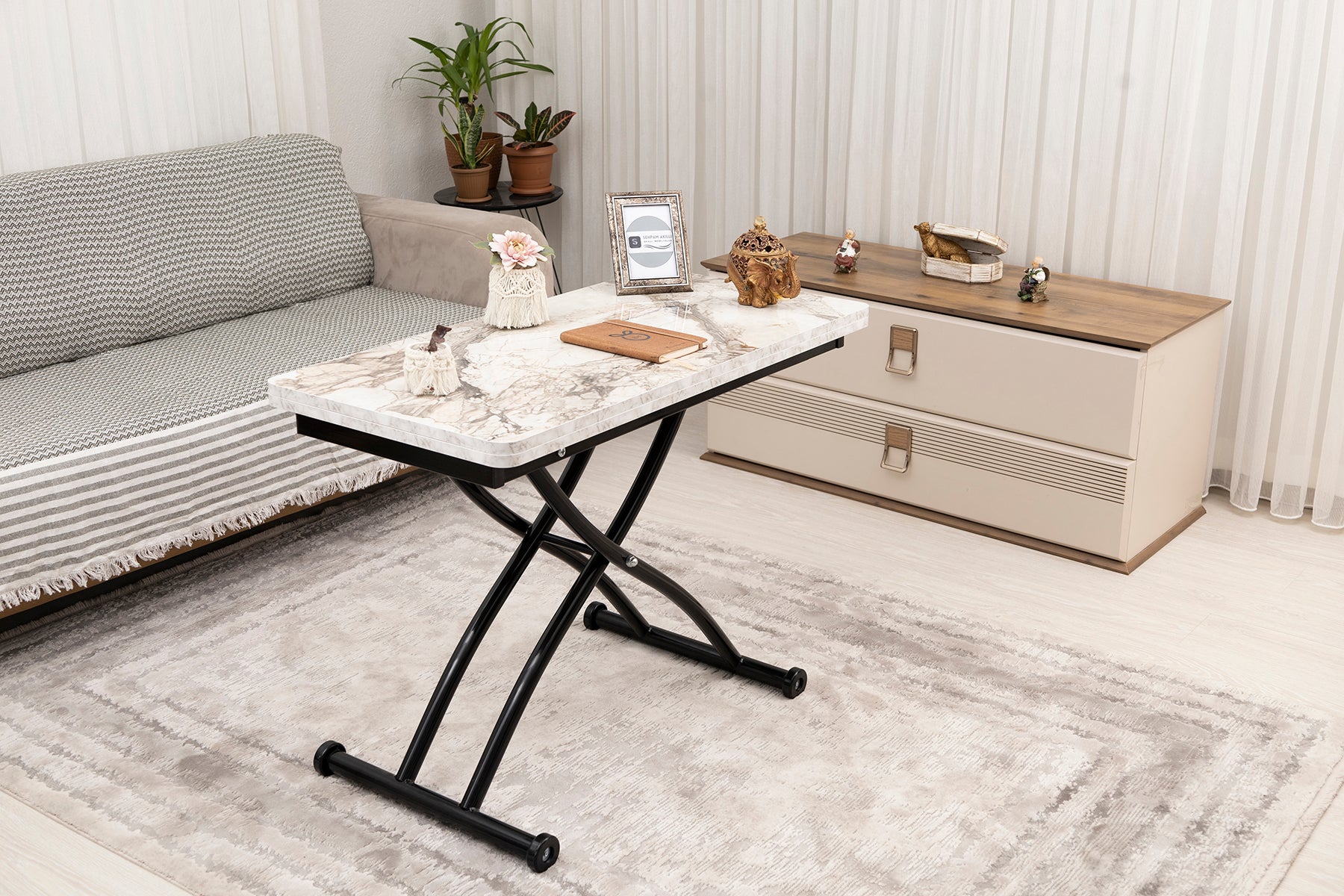 Mini Juppo Series - Smart Table, Oval Corner MDF Top, Black Outward Curved Base