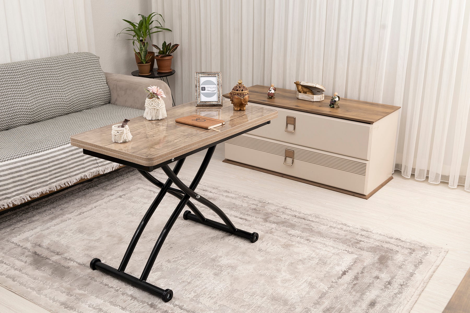 Mini Juppo Series - Smart Table, Oval Corner MDF Top, Black Outward Curved Base