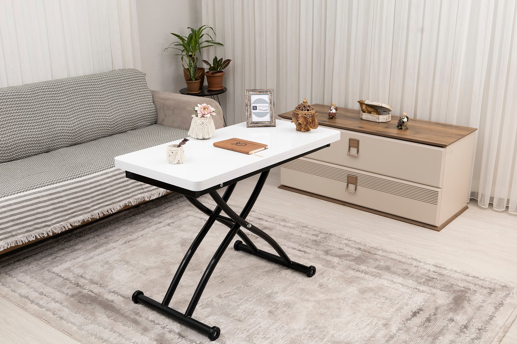 Mini Juppo Series - Smart Table, Oval Corner MDF Top, Black Outward Curved Base