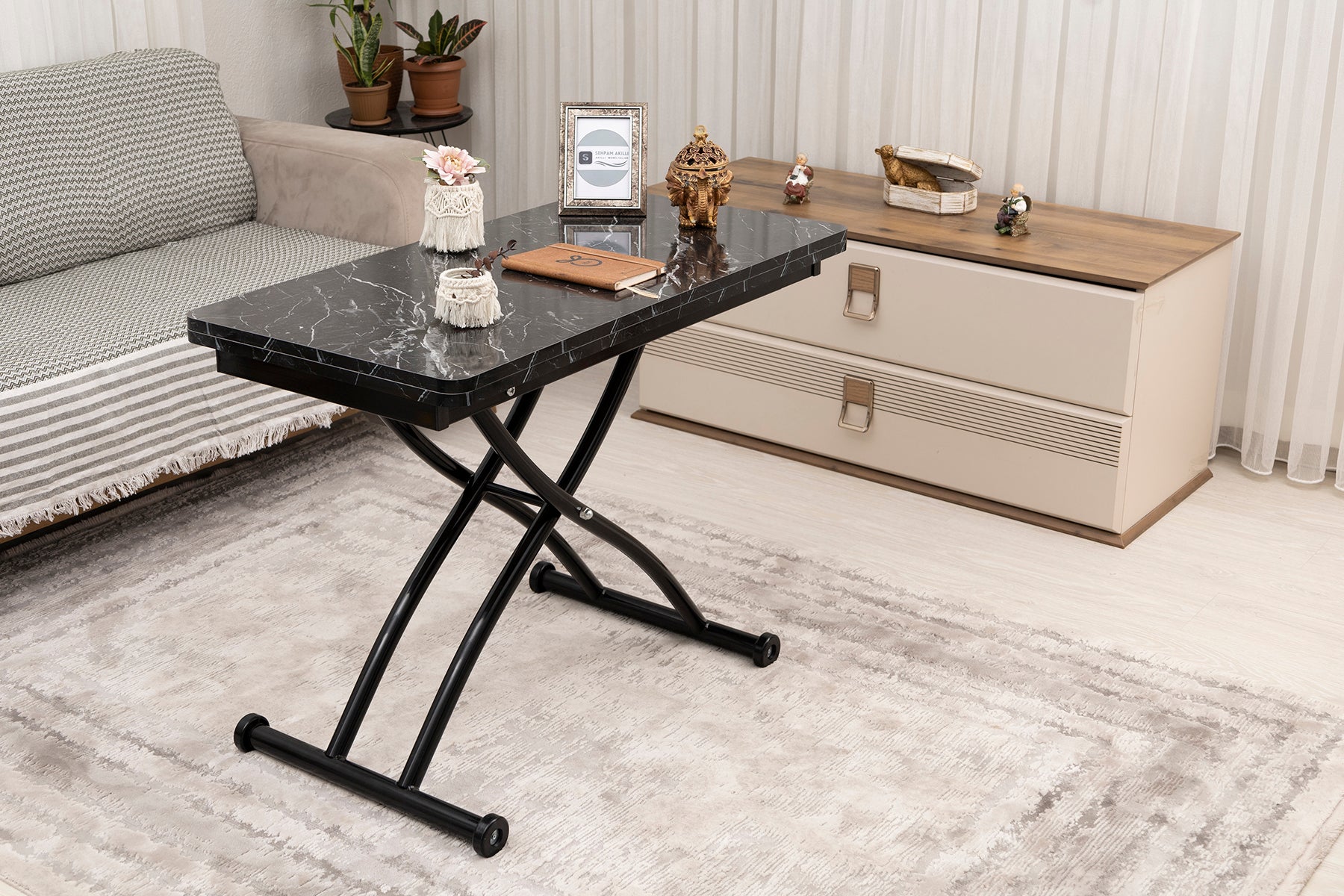 Mini Juppo Series - Smart Table, Oval Corner MDF Top, Black Outward Curved Base