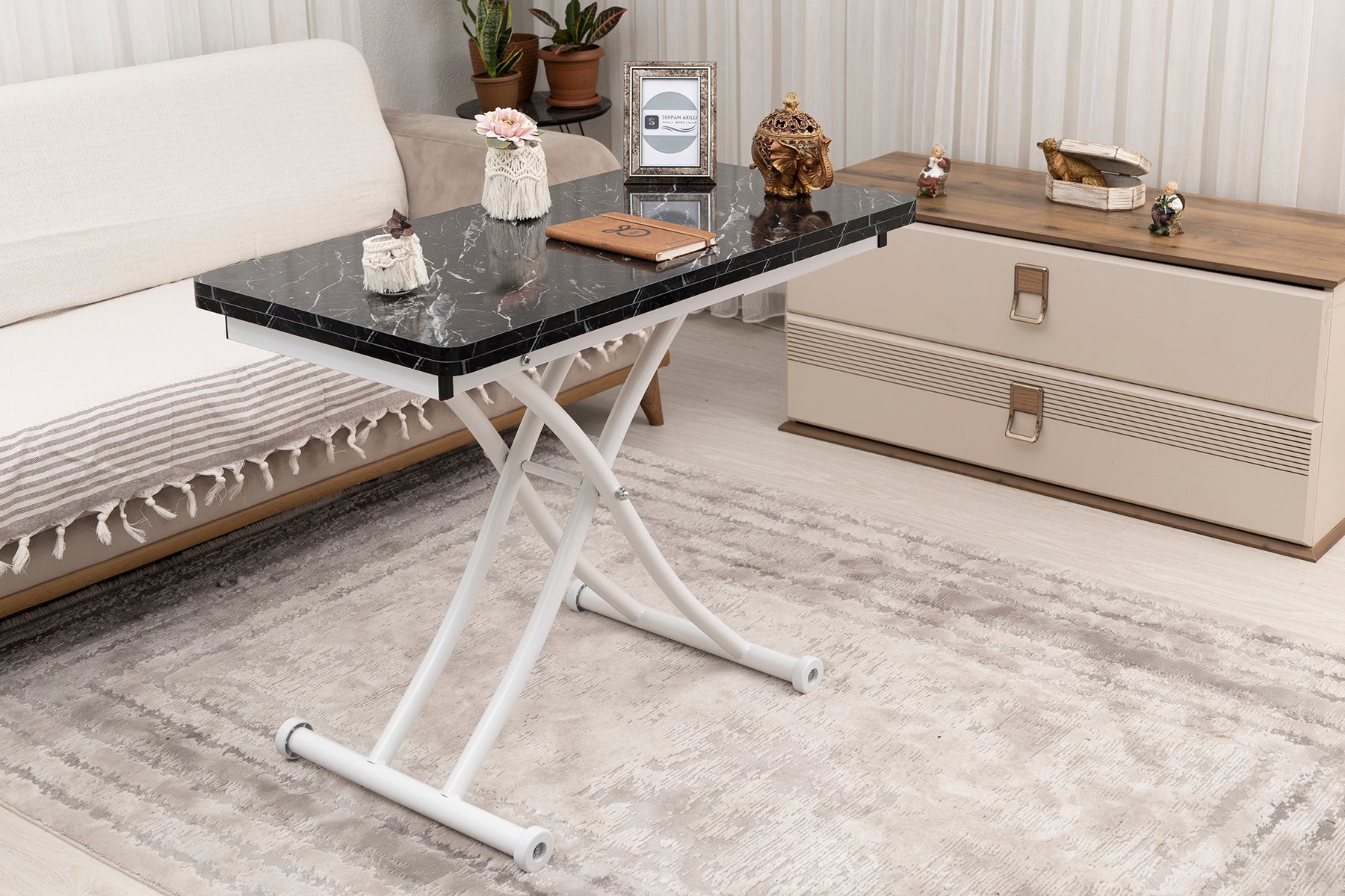 Mini Juppo Series - Smart Table, Oval Corner MDF Top, White Inward Curved Base