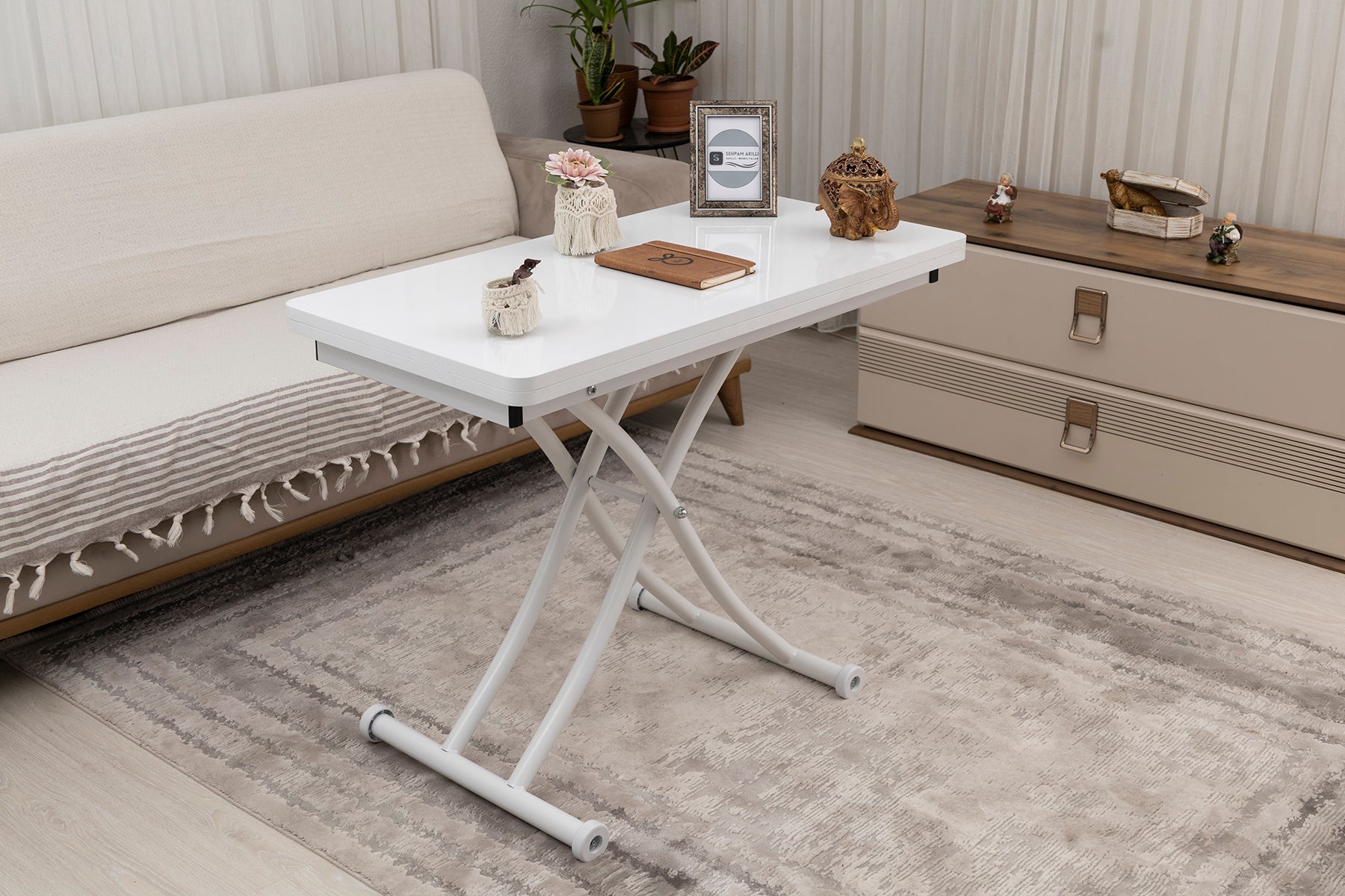 Mini Juppo Series - Smart Table, Oval Corner MDF Top, White Inward Curved Base