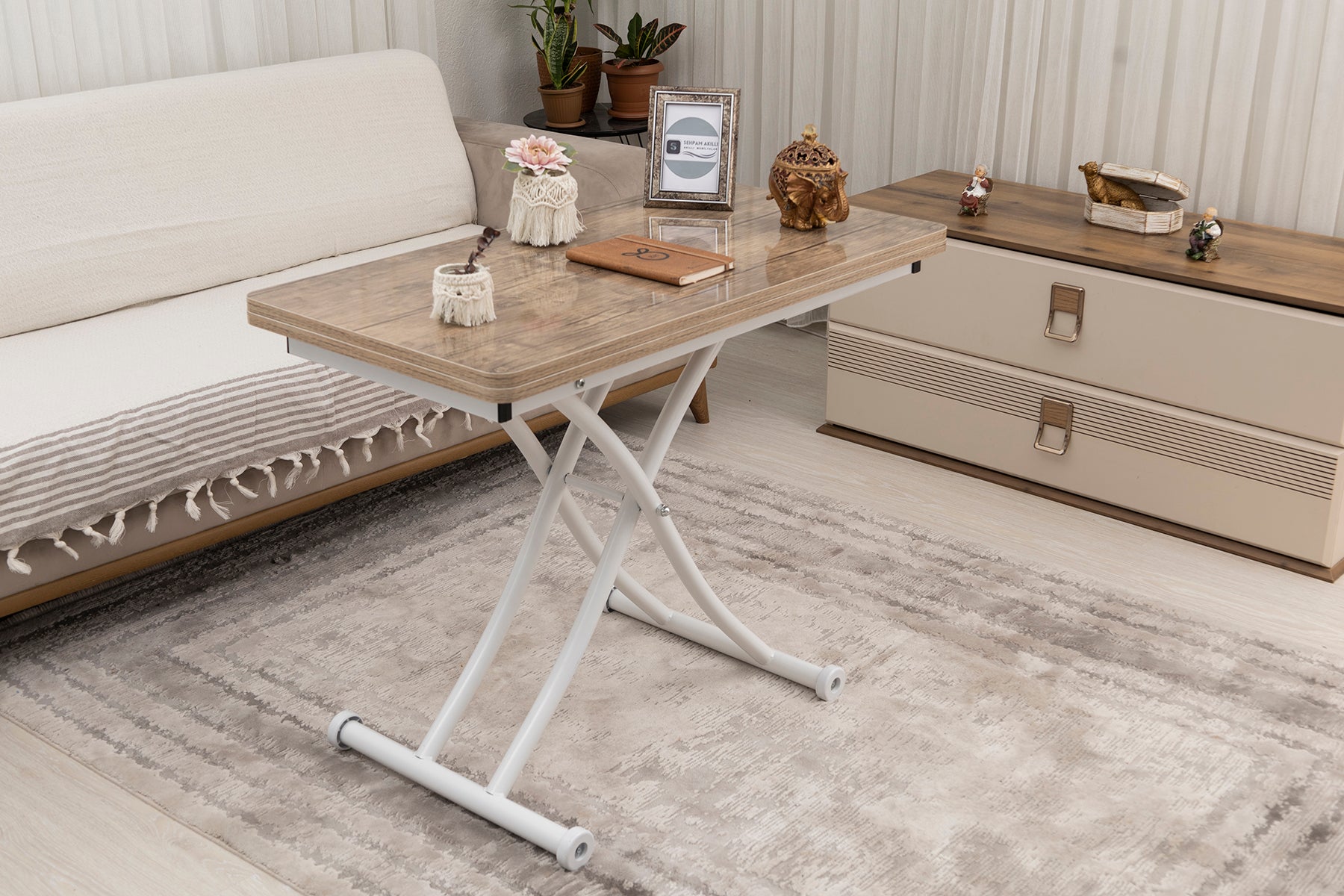 Mini Juppo Series - Smart Table, Oval Corner MDF Top, White Inward Curved Base