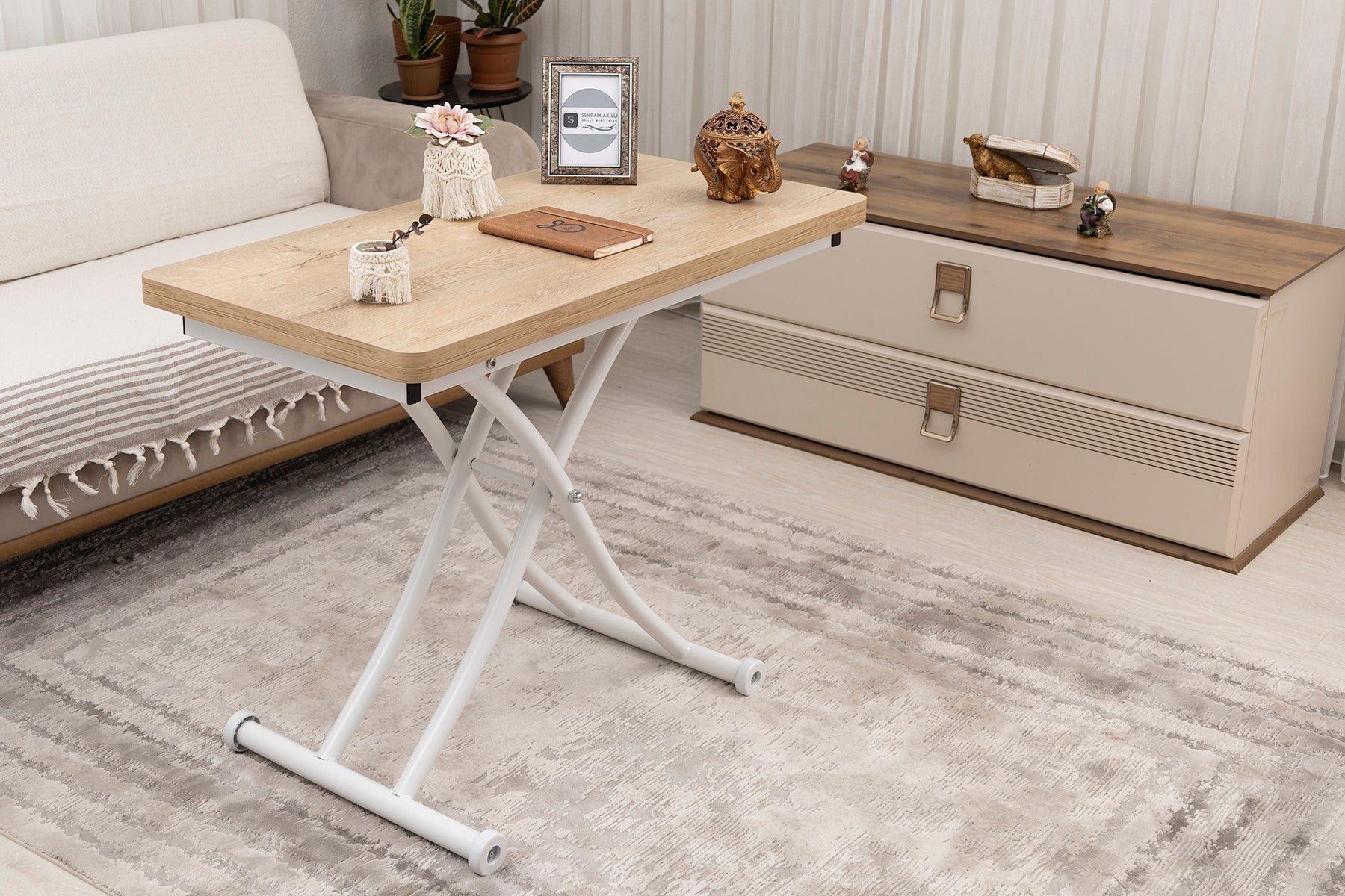 Mini Juppo Series - Smart Table, Oval Corner MDF Top, White Inward Curved Base