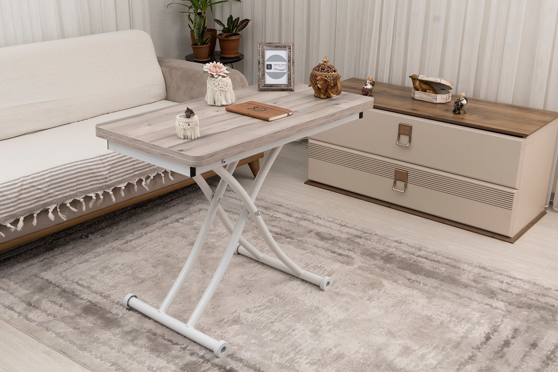 Mini Juppo Series - Smart Table, Oval Corner MDF Top, White Inward Curved Base