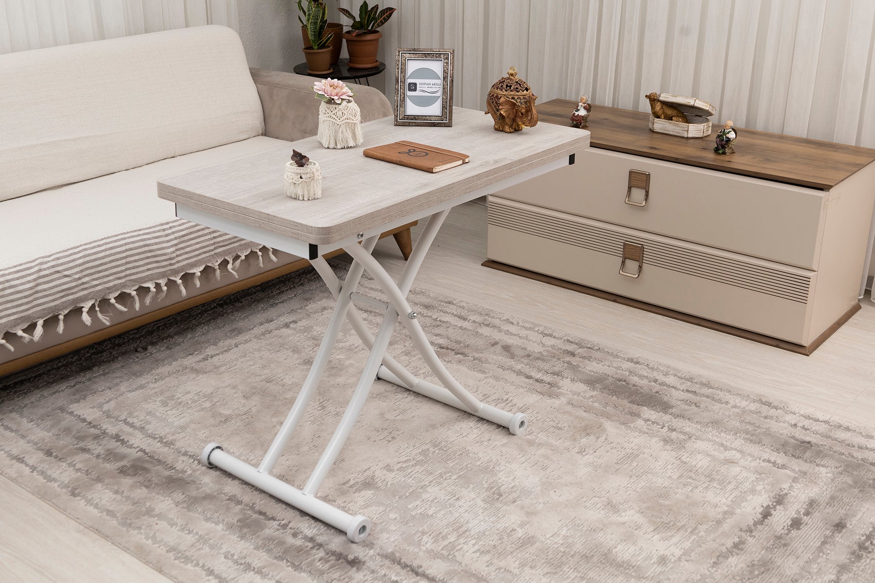 Mini Juppo Series - Smart Table, Oval Corner MDF Top, White Inward Curved Base