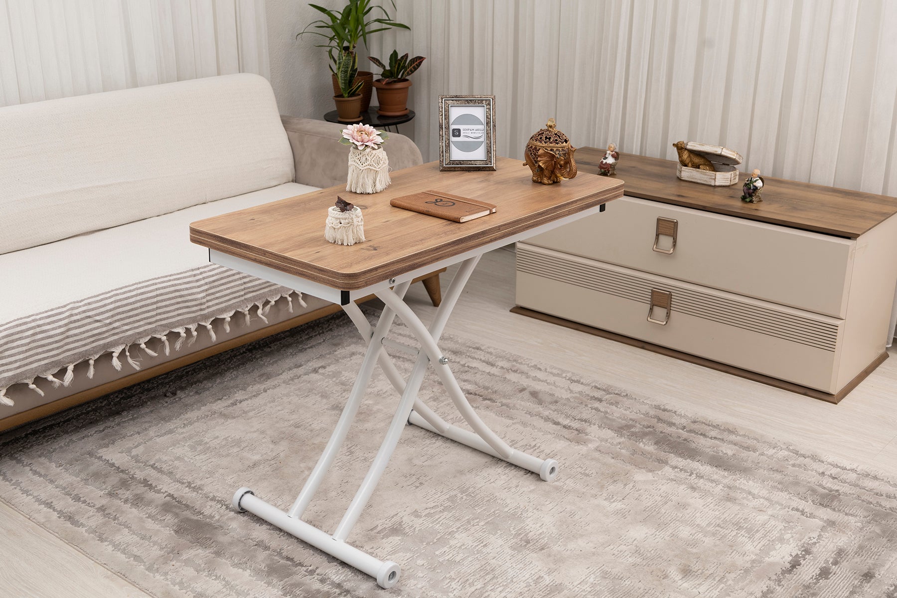 Mini Juppo Series - Smart Table, Oval Corner MDF Top, White Inward Curved Base