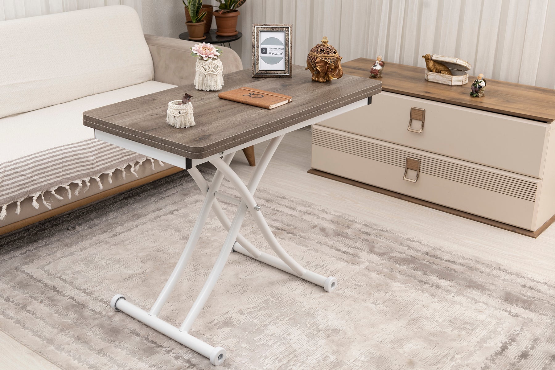 Mini Juppo Series - Smart Table, Oval Corner MDF Top, White Inward Curved Base