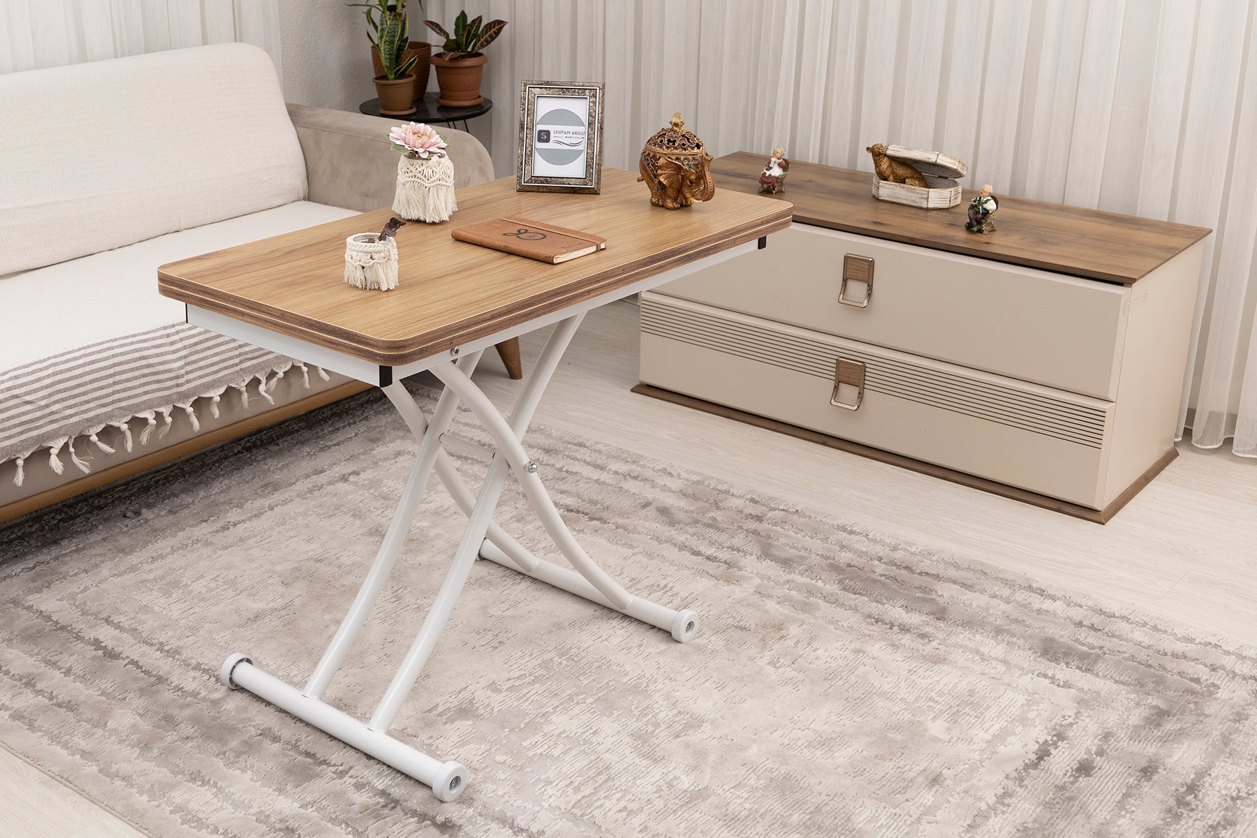 Mini Juppo Series - Smart Table, Oval Corner MDF Top, White Inward Curved Base