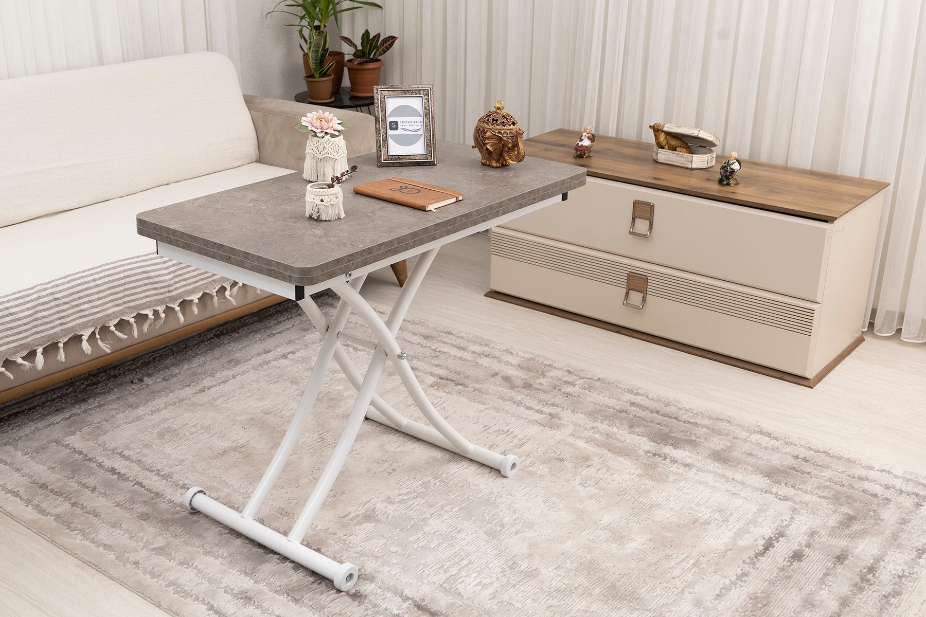 Mini Juppo Series - Smart Table, Oval Corner MDF Top, White Inward Curved Base