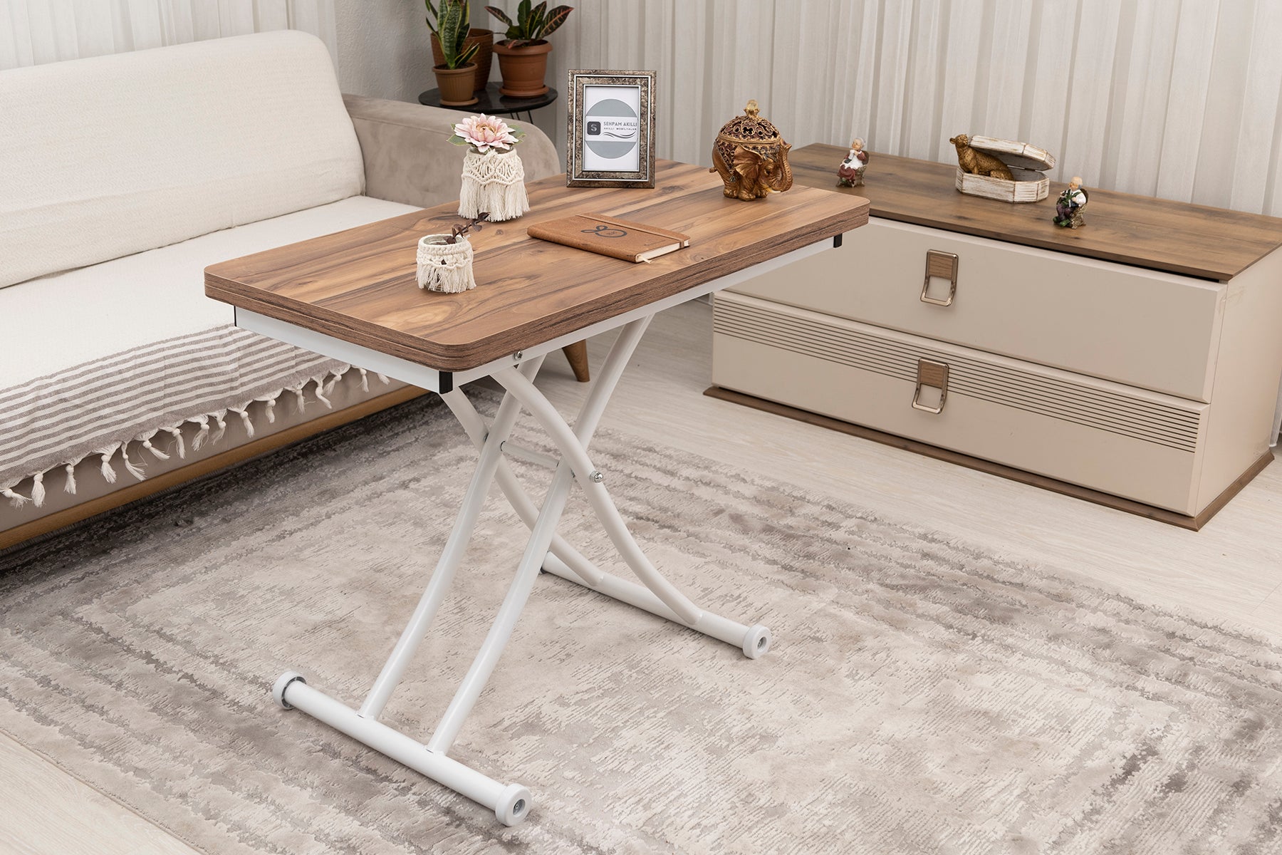 Mini Juppo Series - Smart Table, Oval Corner MDF Top, White Inward Curved Base