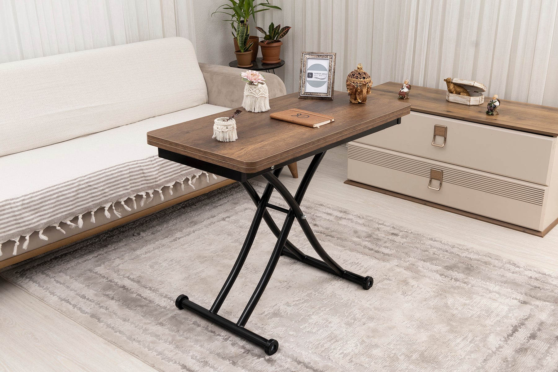 Mini Juppo Series - Smart Table, Oval Corner MDF Top, Black Inward Curved Base