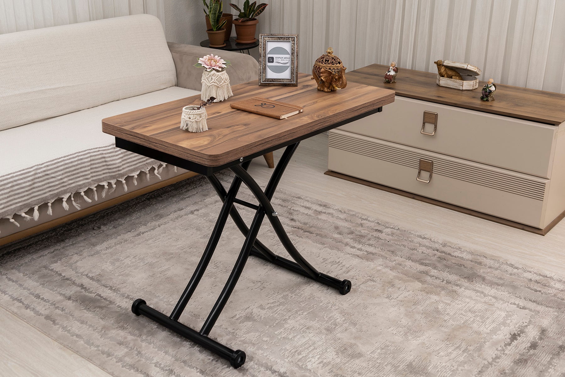 Mini Juppo Series - Smart Table, Oval Corner MDF Top, Black Inward Curved Base