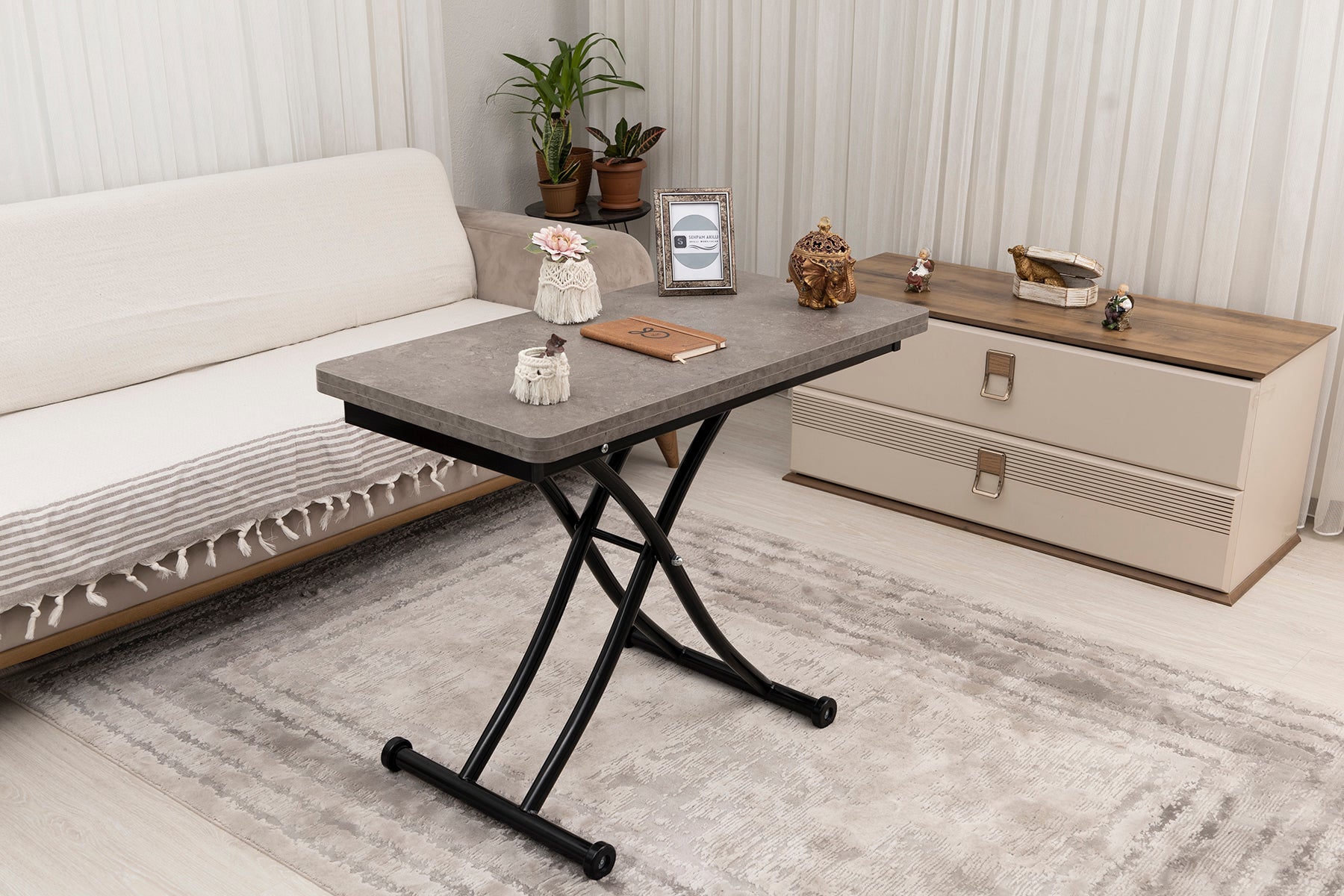 Mini Juppo Series - Smart Table, Oval Corner MDF Top, Black Inward Curved Base