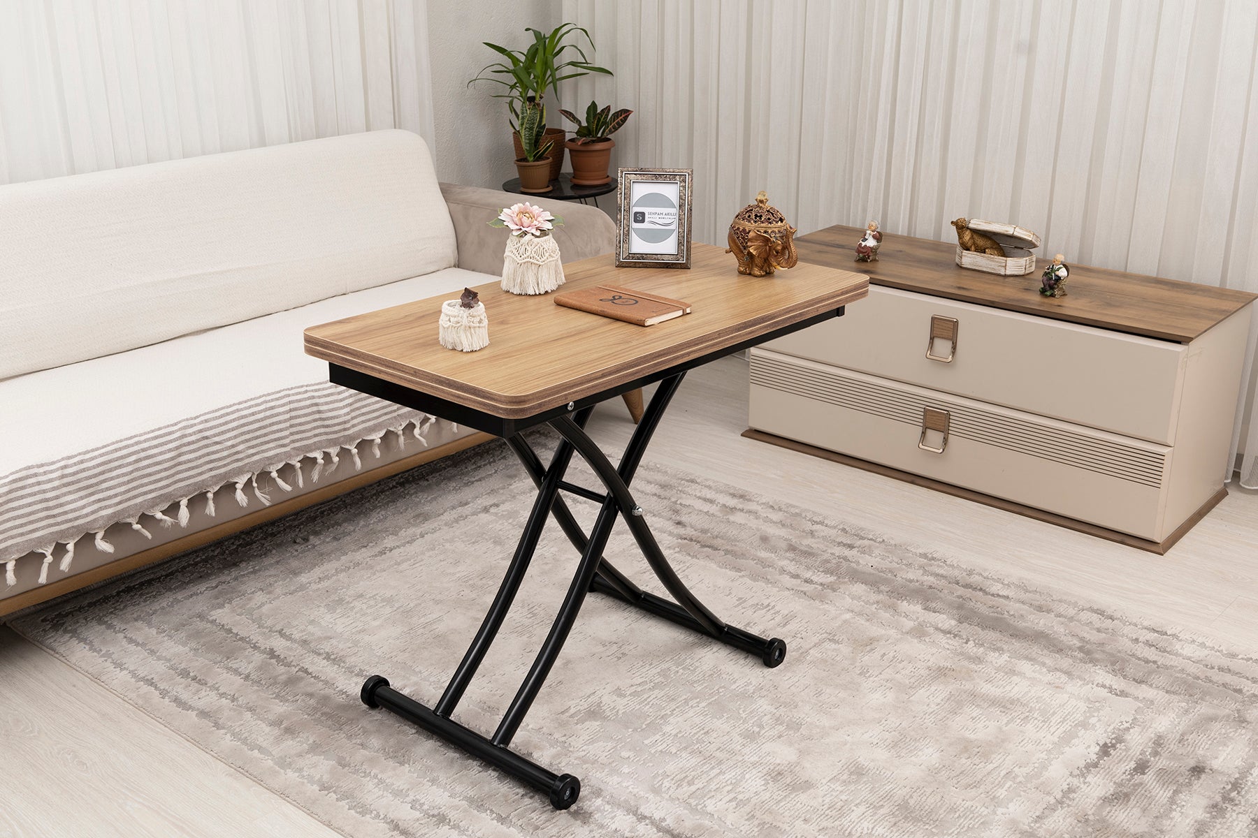 Mini Juppo Series - Smart Table, Oval Corner MDF Top, Black Inward Curved Base