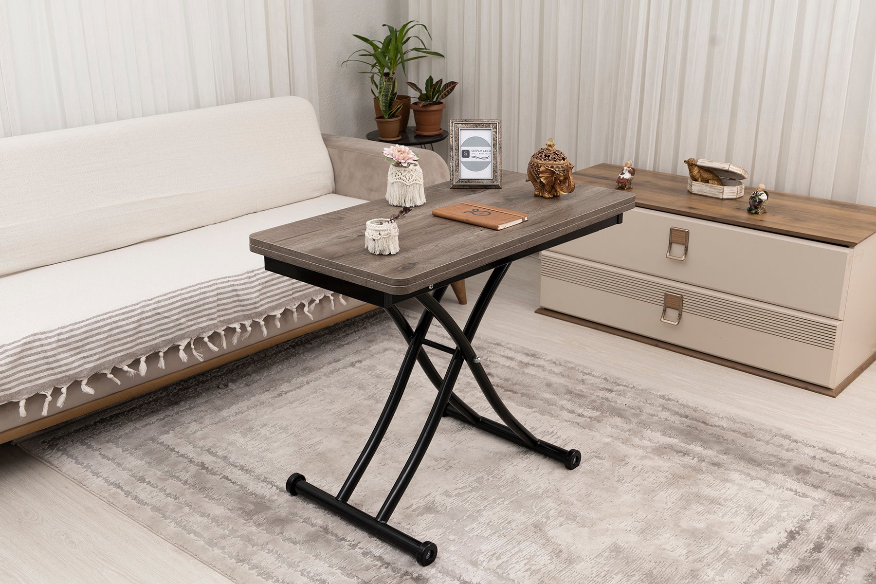 Mini Juppo Series - Smart Table, Oval Corner MDF Top, Black Inward Curved Base