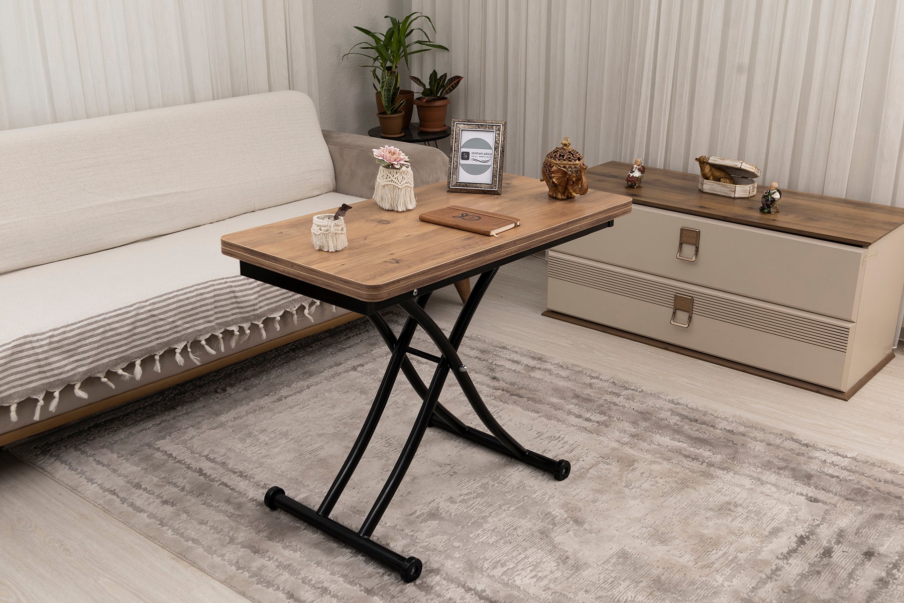 Mini Juppo Series - Smart Table, Oval Corner MDF Top, Black Inward Curved Base