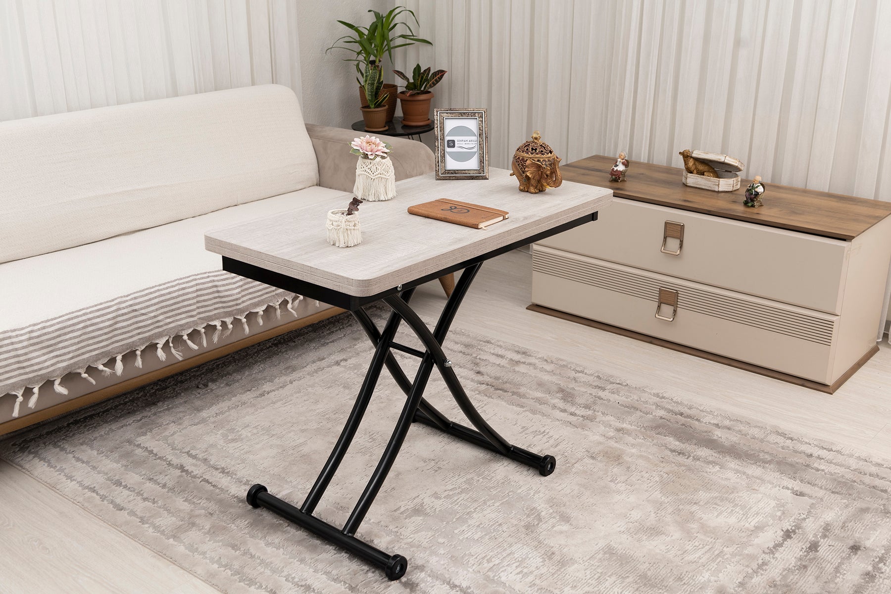 Mini Juppo Series - Smart Table, Oval Corner MDF Top, Black Inward Curved Base