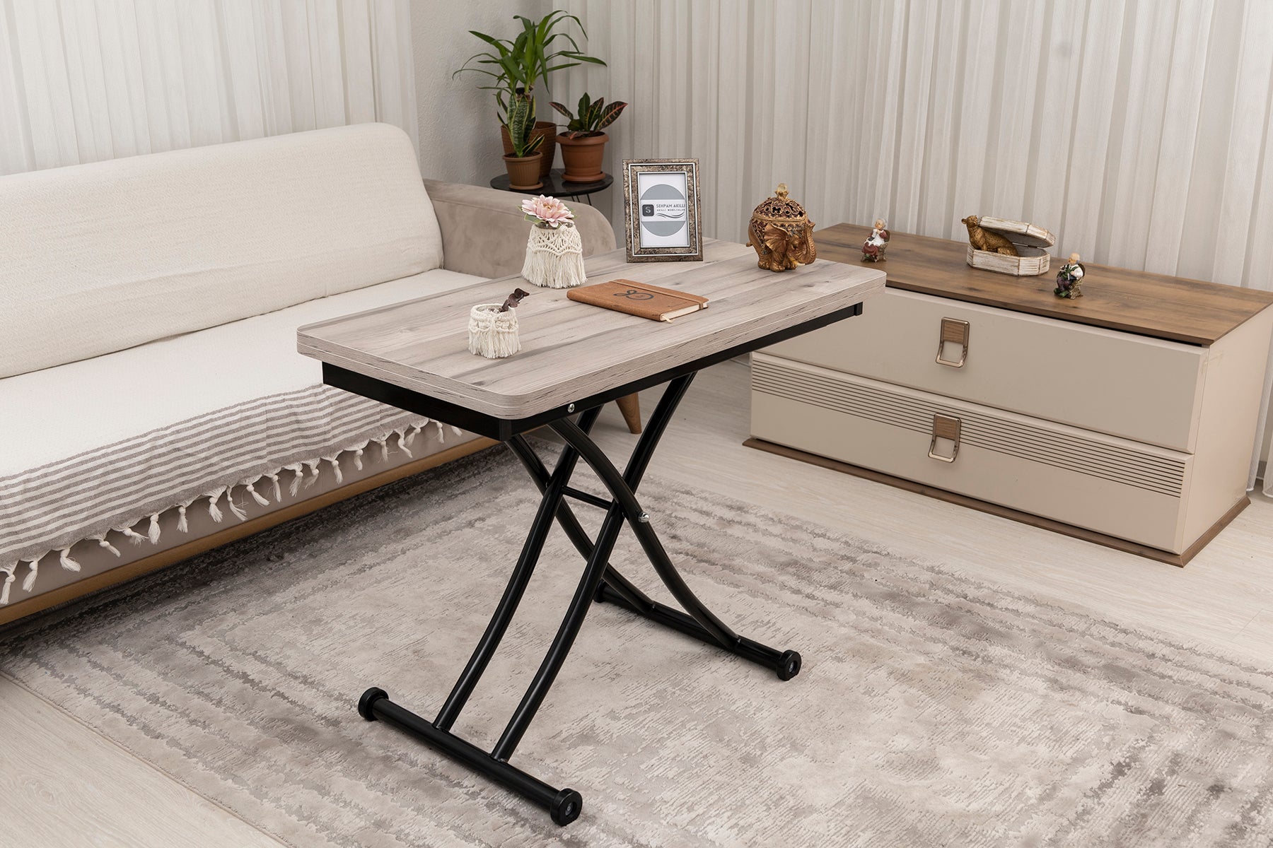 Mini Juppo Series - Smart Table, Oval Corner MDF Top, Black Inward Curved Base