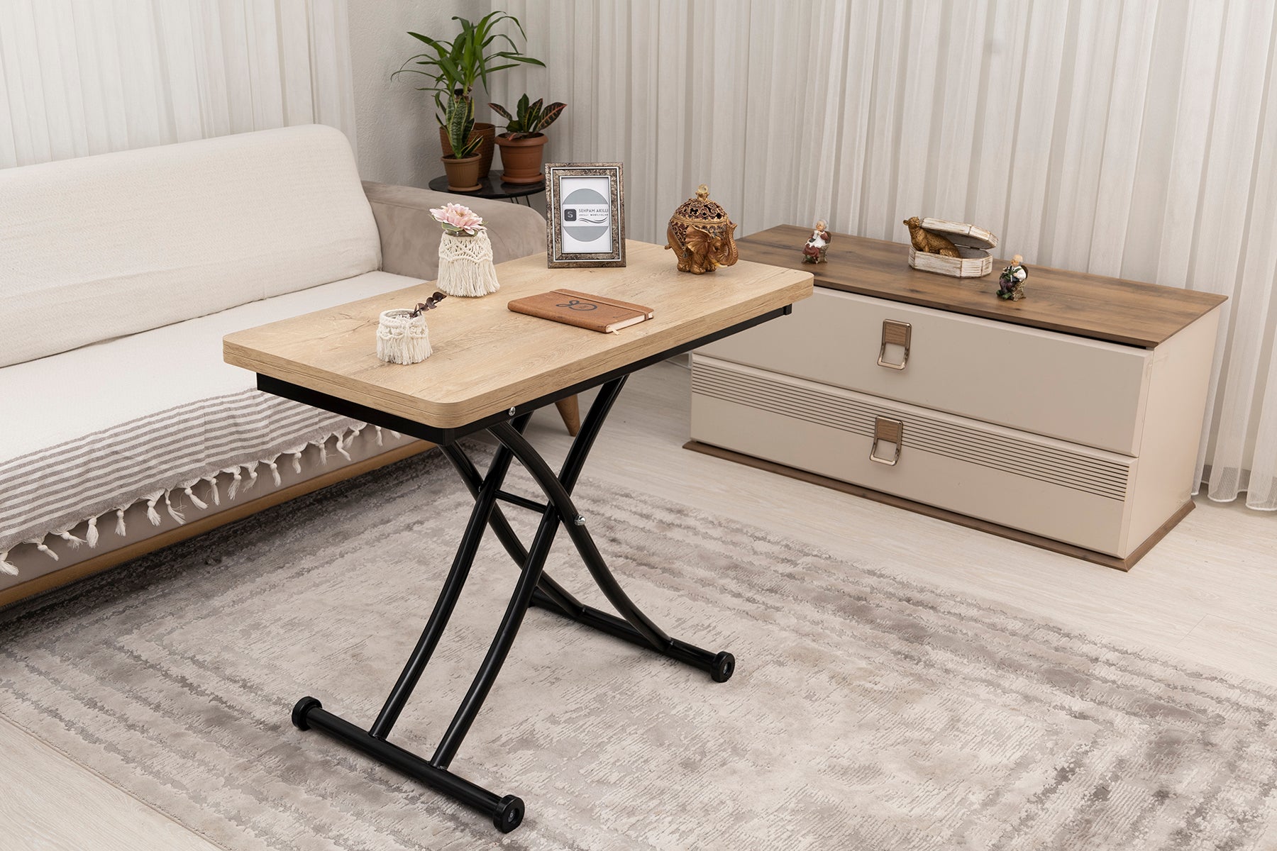 Mini Juppo Series - Smart Table, Oval Corner MDF Top, Black Inward Curved Base