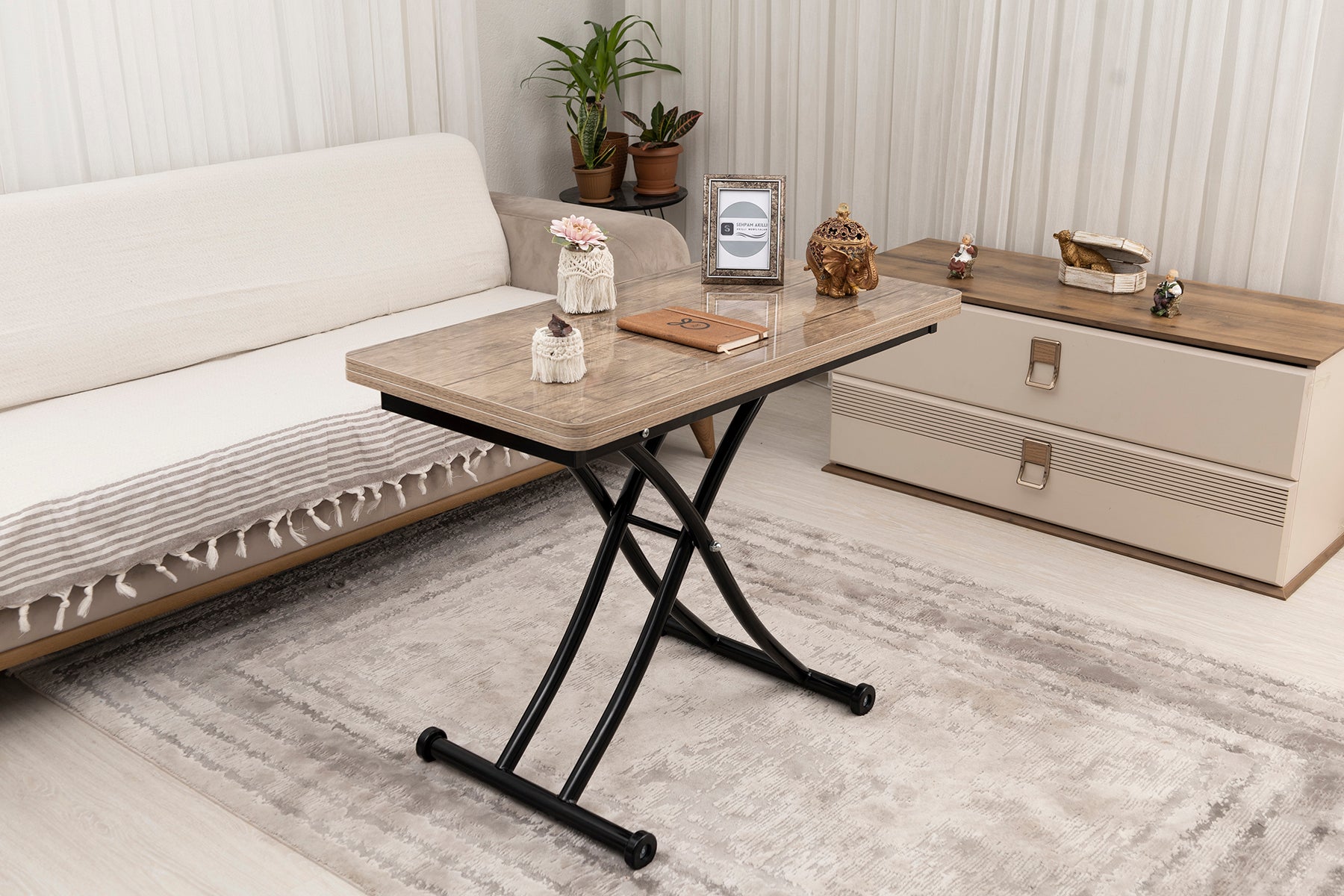 Mini Juppo Series - Smart Table, Oval Corner MDF Top, Black Inward Curved Base