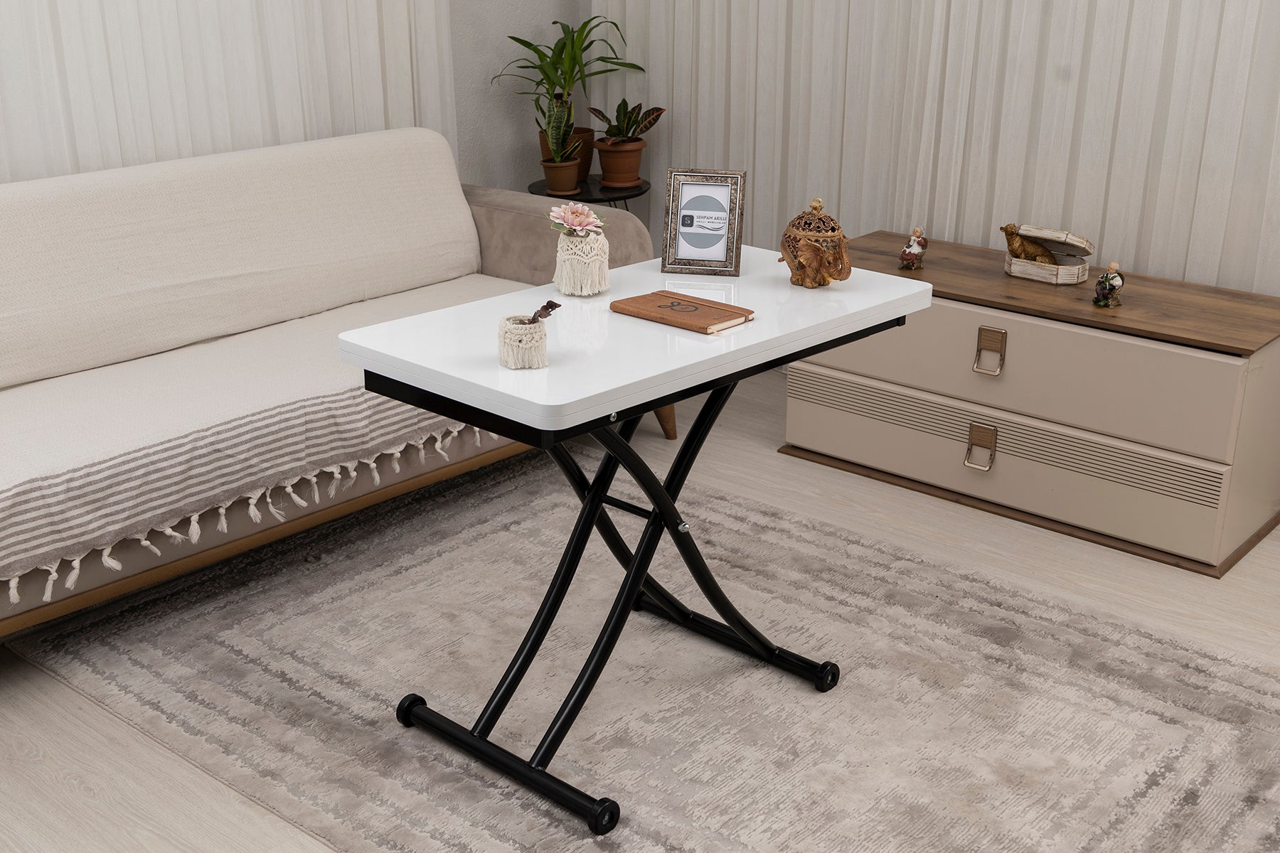 Mini Juppo Series - Smart Table, Oval Corner MDF Top, Black Inward Curved Base